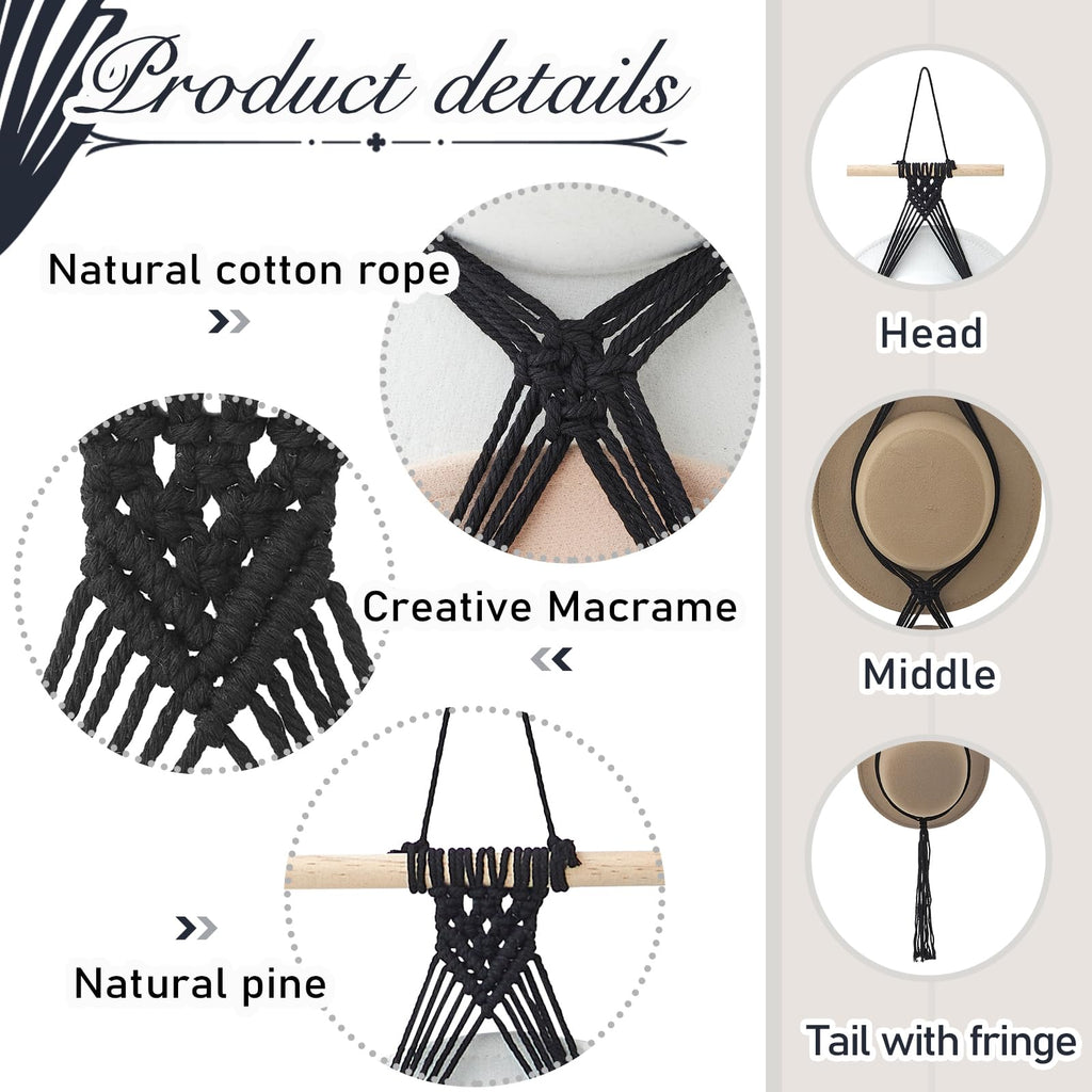Yulejo Macrame Hat Hangers Boho Hat Rack for Wall Western Cowboy Hanging Organizer for Door Wall Room Bedroom