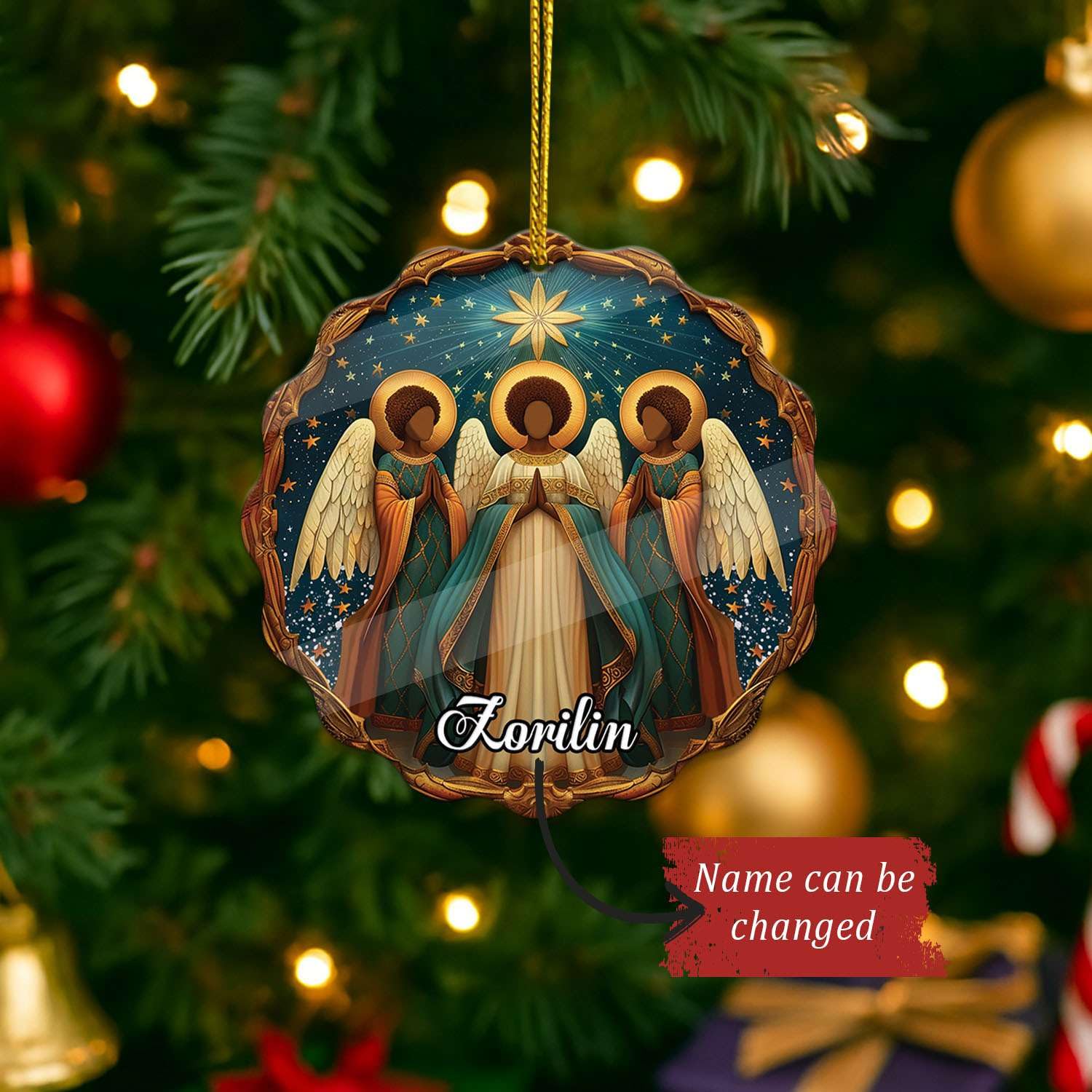 2D Acrylic Christmas Elf Shaped Ornament with Gift Box, Personalized Name Holiday Keepsake, Cute Ornament for Kids Room, Custom Name African-Inspired Decoration, Gifts for Boys