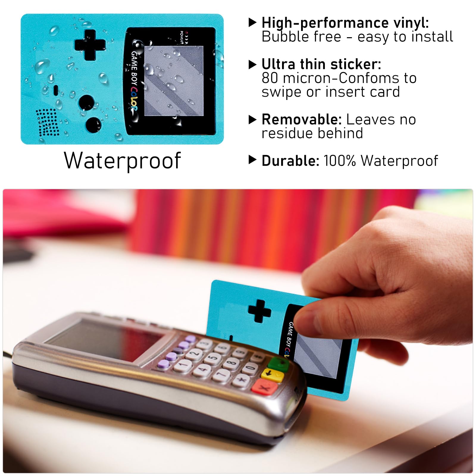 4PCS Credit Card Skin Set, Waterproof Debit Card Sticker Game Machine Theme Bank Card Sticker Skins - Black
