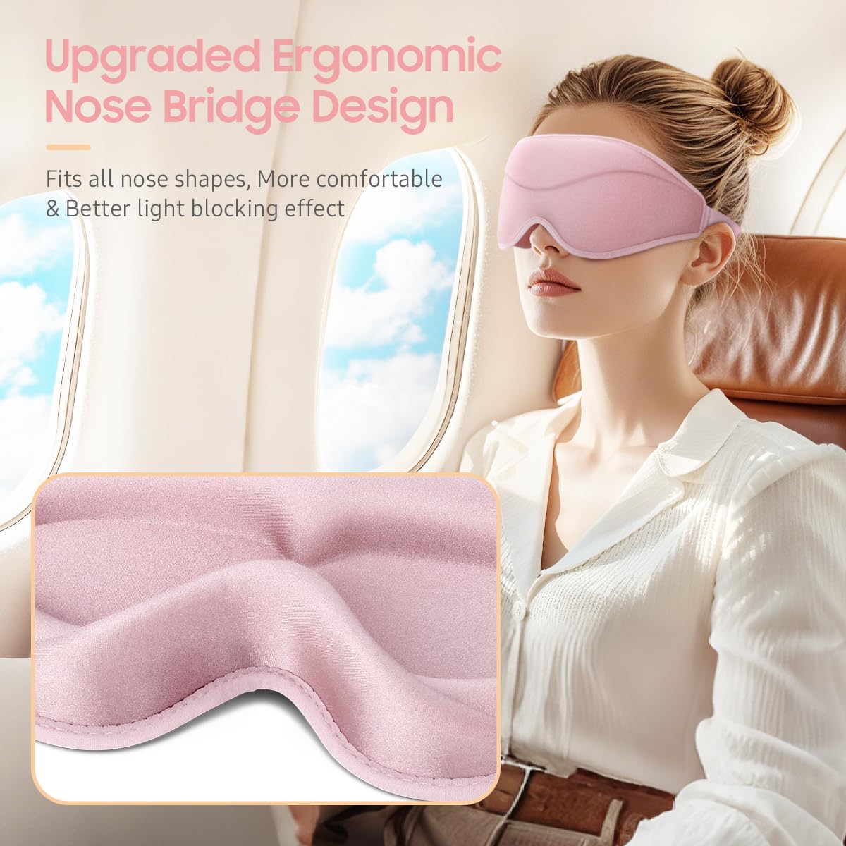 Sleep Mask, Premium Eye Mask for Sleeping, Total Blackout, Super Soft Comfort, Adjustable Fit, Upgraded 3D Ergonomic Designed Sleeping Mask for Home, Office, Travel, Meditation, Yoga, Pink