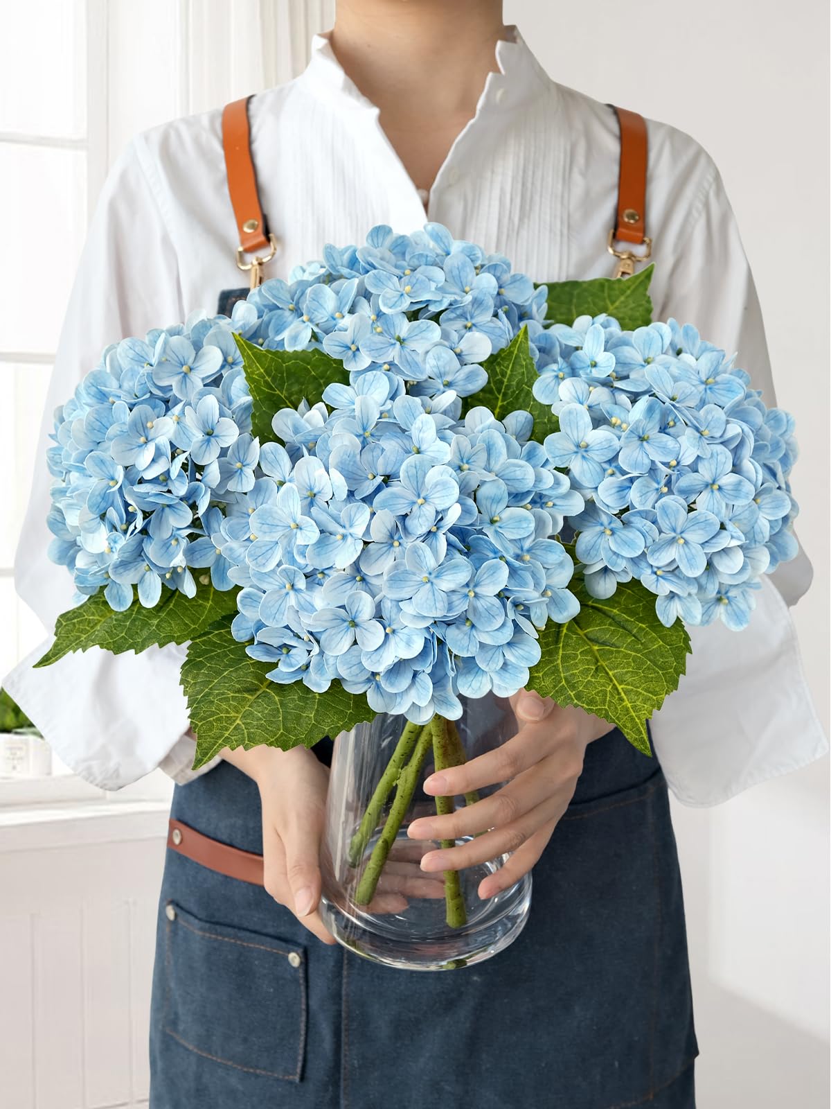 Light Blue Hydrangea Artificial Flowers,4Pcs 20" Real Touch Lifelike Silk Artificial Hydrangeas, Full Fake Flowers for Bouquet Table Centerpieces Spring Wedding Indoor Home