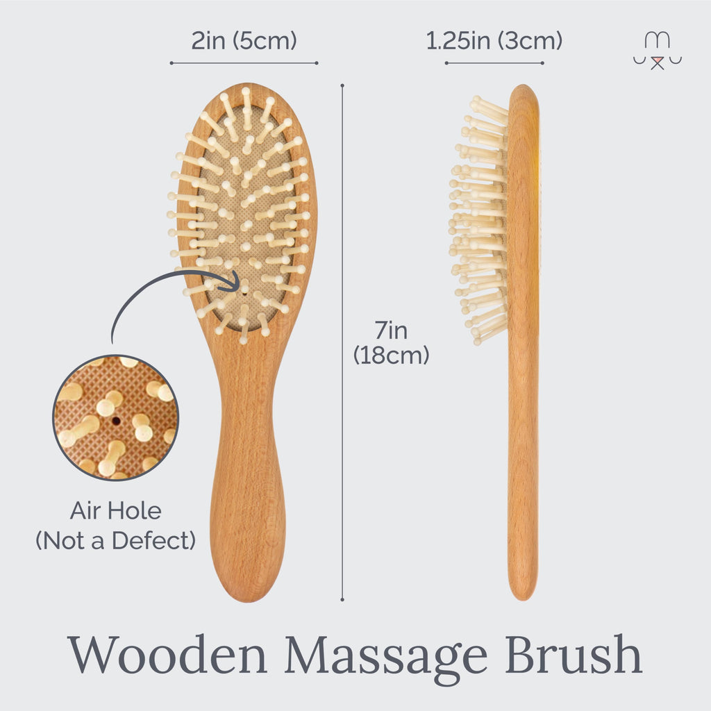 Natemia Wooden Baby Hair Brush & Comb Set - Pack of 3, Oval - Natural Goat Hair Bristles & Soft Bristle Brush - Gentle Scalp Massage & Cradle Cap Comb - For Newborns & Toddlers, Baby Grooming Kit