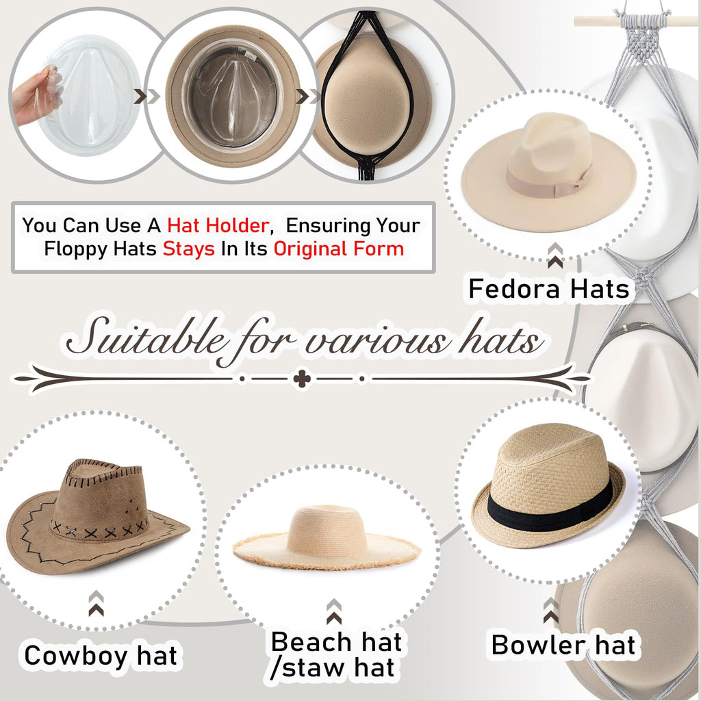 Yulejo Macrame Hat Hangers Boho Hat Rack for Wall Western Cowboy Hanging Organizer for Door Wall Room Bedroom