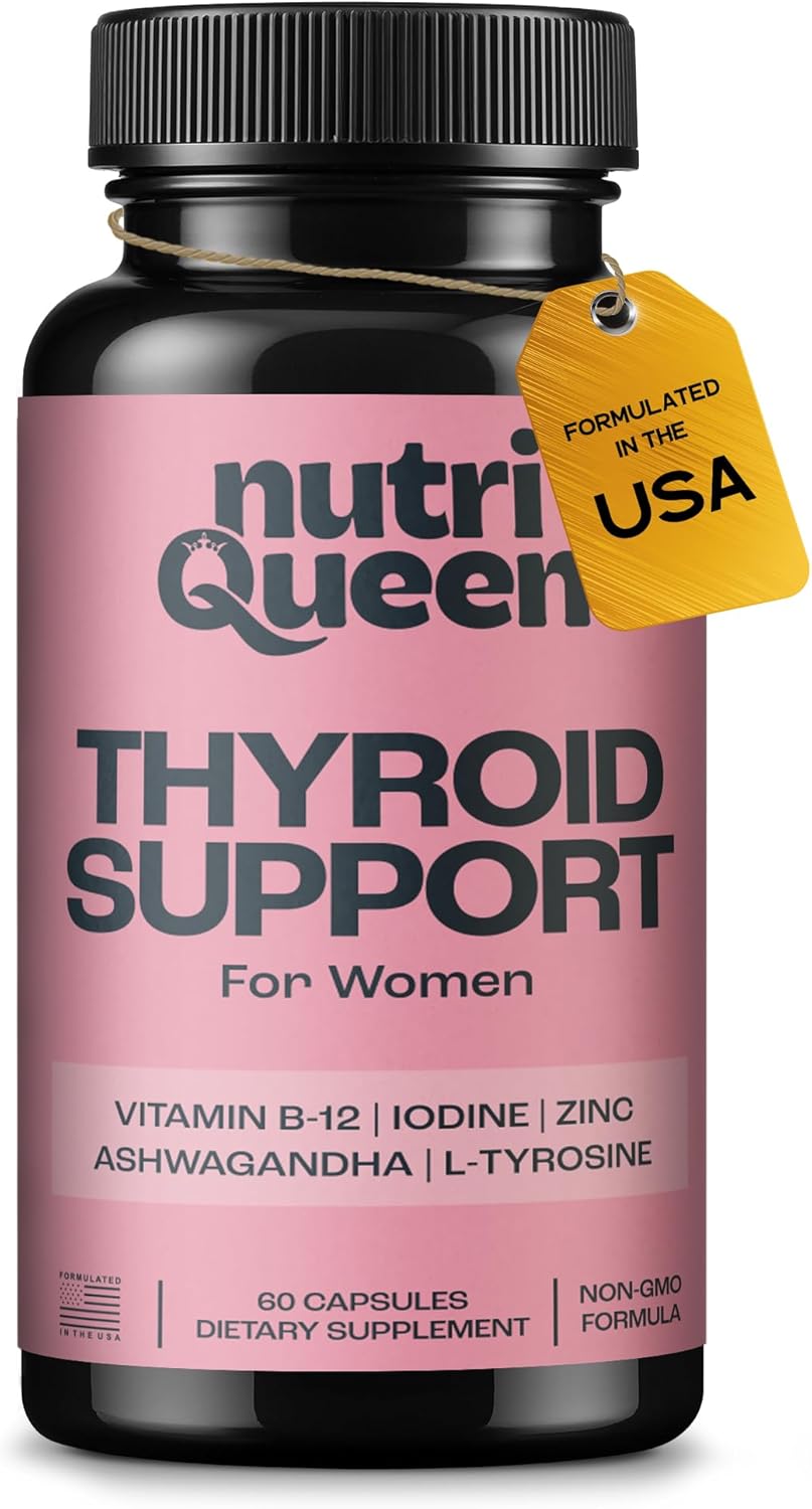 Thyroid Support for Women, Female Vitamin Supplement with Ashwagandha, Zinc, Kelp & Iodine, Women's Health Supplements for Energy & Hormone Balance, Contains Vitamins B-12-60 Capsules