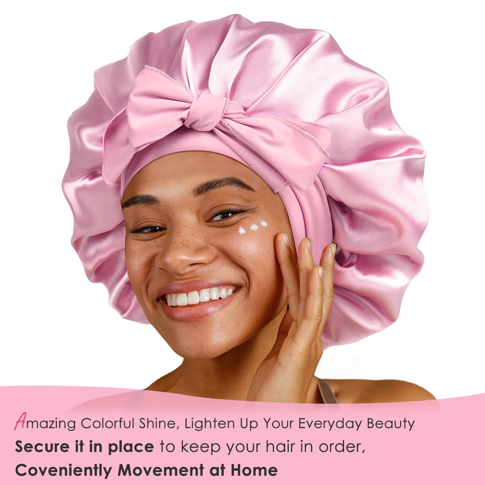 YANIBEST Silk Bonnet for Sleeping Women Satin Bonnet Double Layer Satin Lined Hair Bonnet with Tie Band Curly Hair Blush Pink