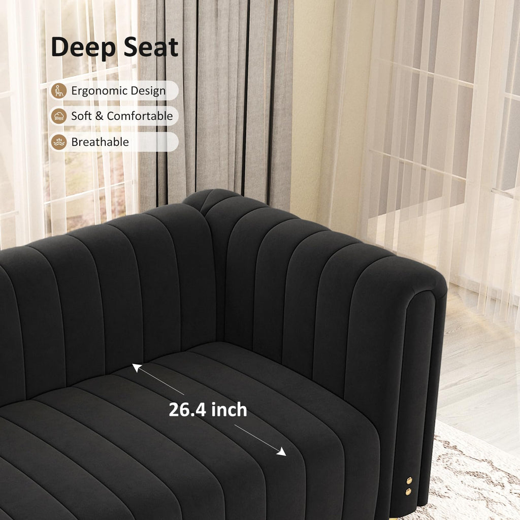 81" W Tufted Velvet Couch,Modern Velvet Sofa with Round Handrails and Metal Legs for Living Room,Office,Apartment (1, Pink)