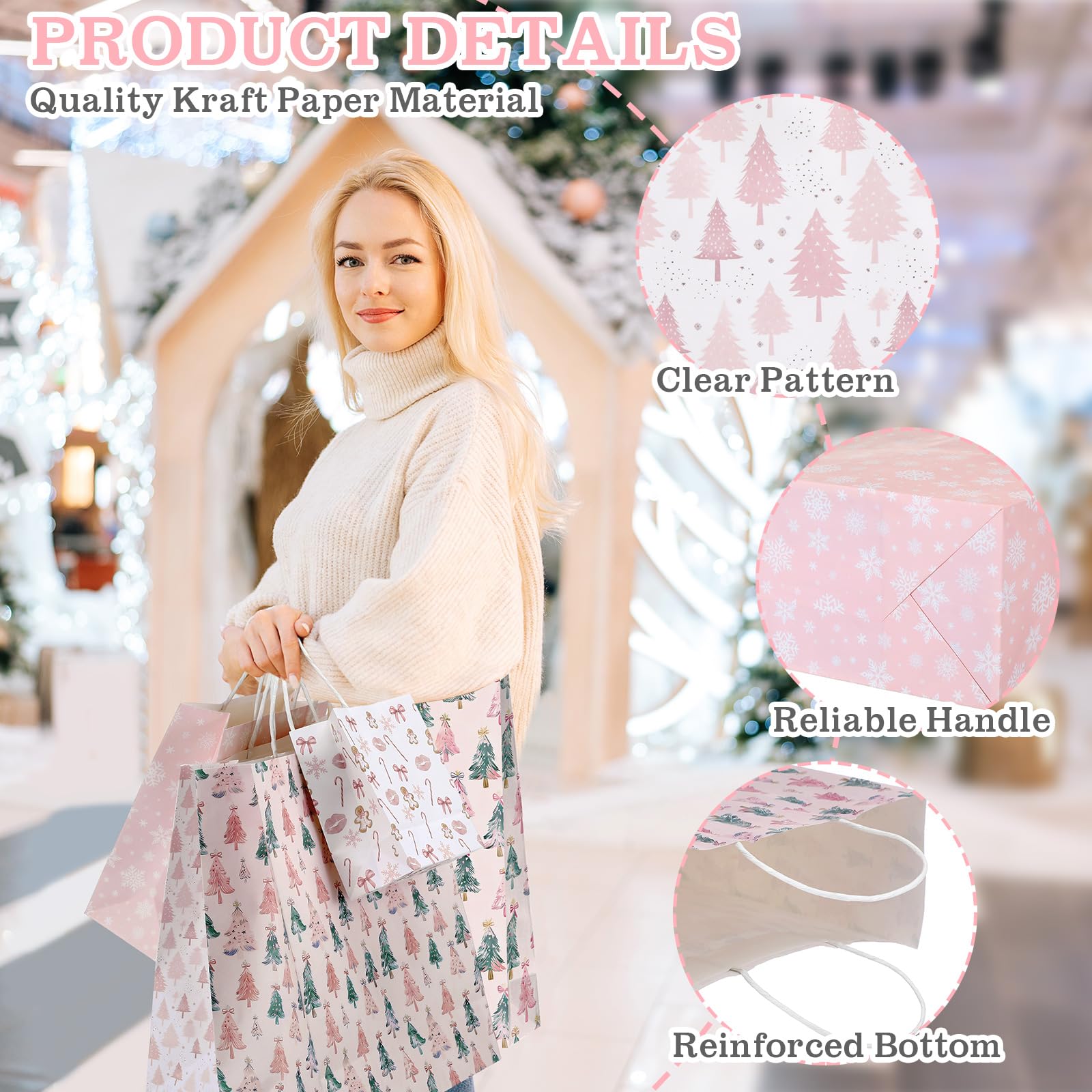 Trandraft 18 Pcs African American Christmas Kraft Gift Bags with Handles Assorted Sizes Black Santa Christmas Gift Paper Bags 6 Styles 3 Sizes Xmas for Favors Wrapping