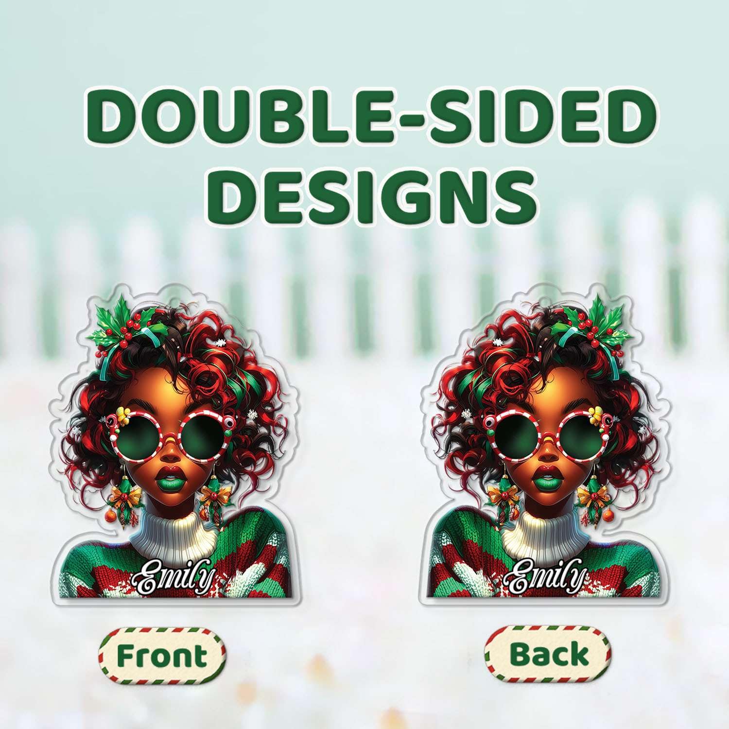 2D Acrylic Christmas Elf Shaped Ornament with Gift Box, Personalized Name Holiday Keepsake, Cute Ornament for Kids Room, Custom Name African-Inspired Decoration, Gifts for Boys