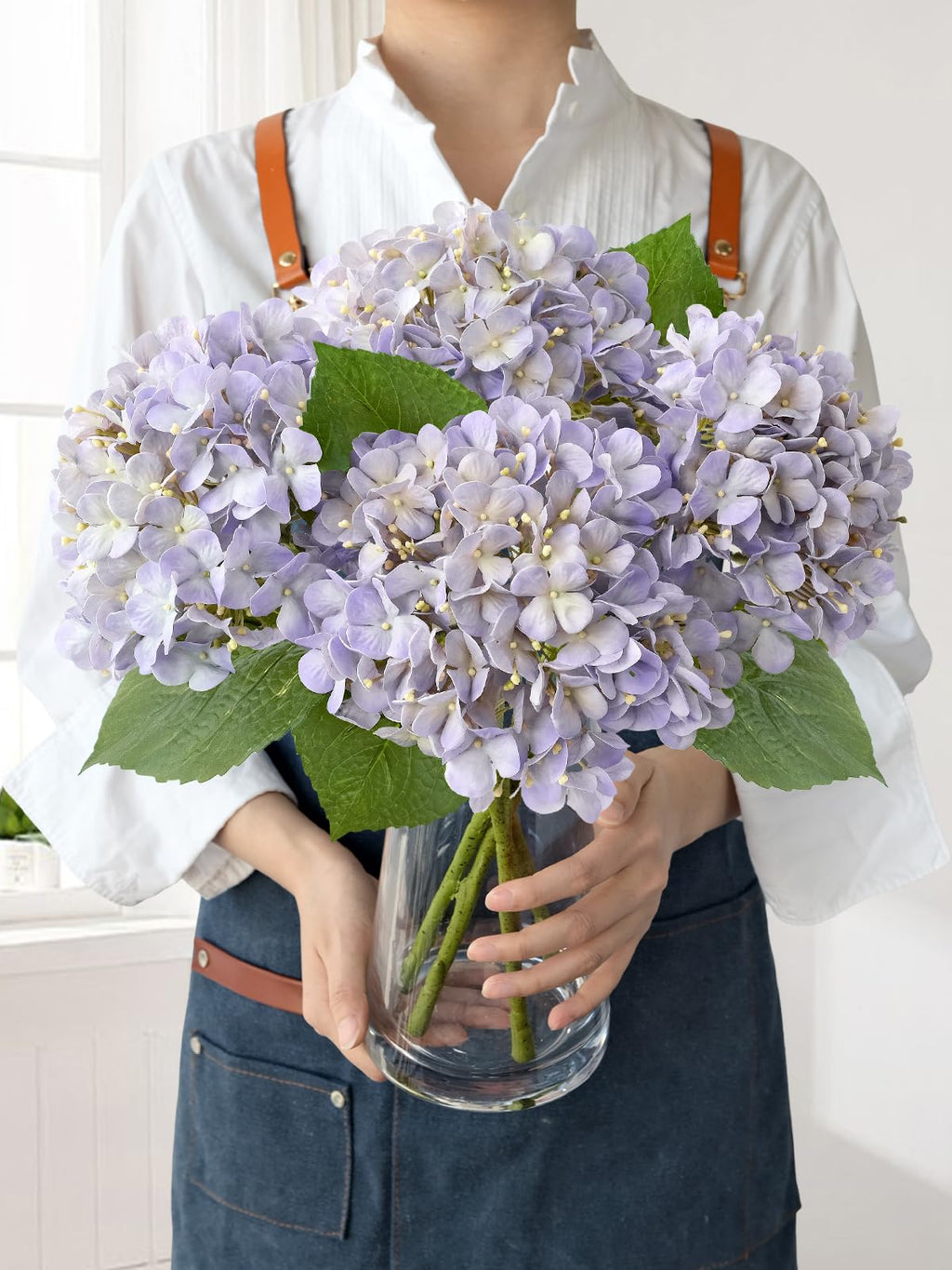 Light Blue Hydrangea Artificial Flowers,4Pcs 20" Real Touch Lifelike Silk Artificial Hydrangeas, Full Fake Flowers for Bouquet Table Centerpieces Spring Wedding Indoor Home