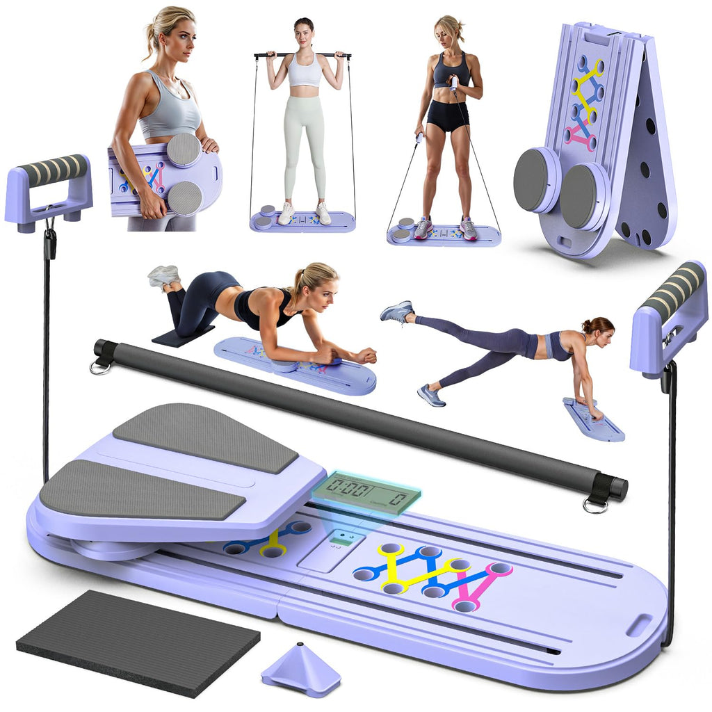 Pilates Board Pilates Reformer Set, Pilates Board for Home Workout Foldable Pilates Reformer Board for Women, 6 in 1 Multifunctional Pilates Equipment