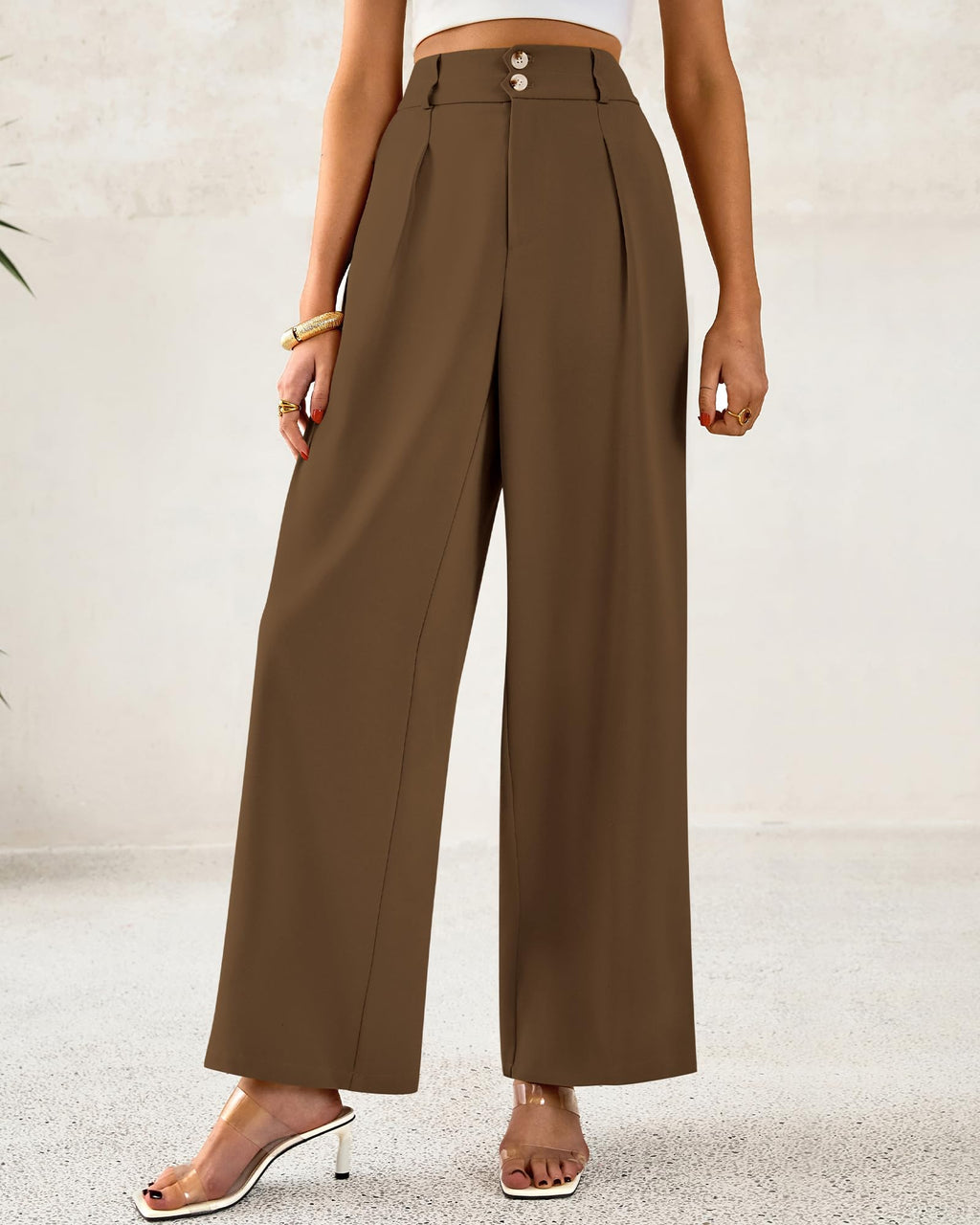 BTFBM Women Wide Leg Dress Pants 2025 High Waisted Button Pleated Business Casual Trousers Office Work Palazzo Pants