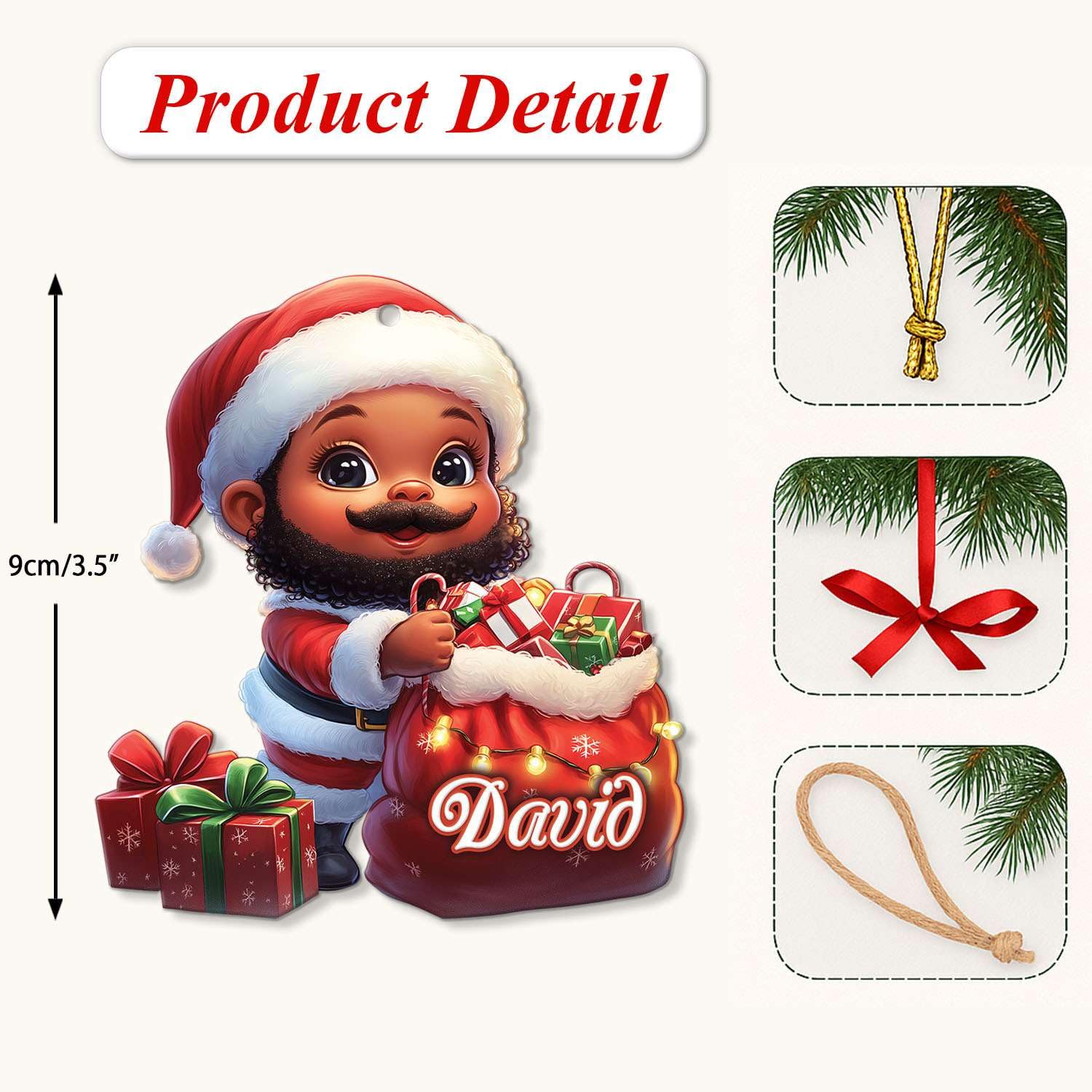 2D Acrylic Christmas Elf Shaped Ornament with Gift Box, Personalized Name Holiday Keepsake, Cute Ornament for Kids Room, Custom Name African-Inspired Decoration, Gifts for Boys