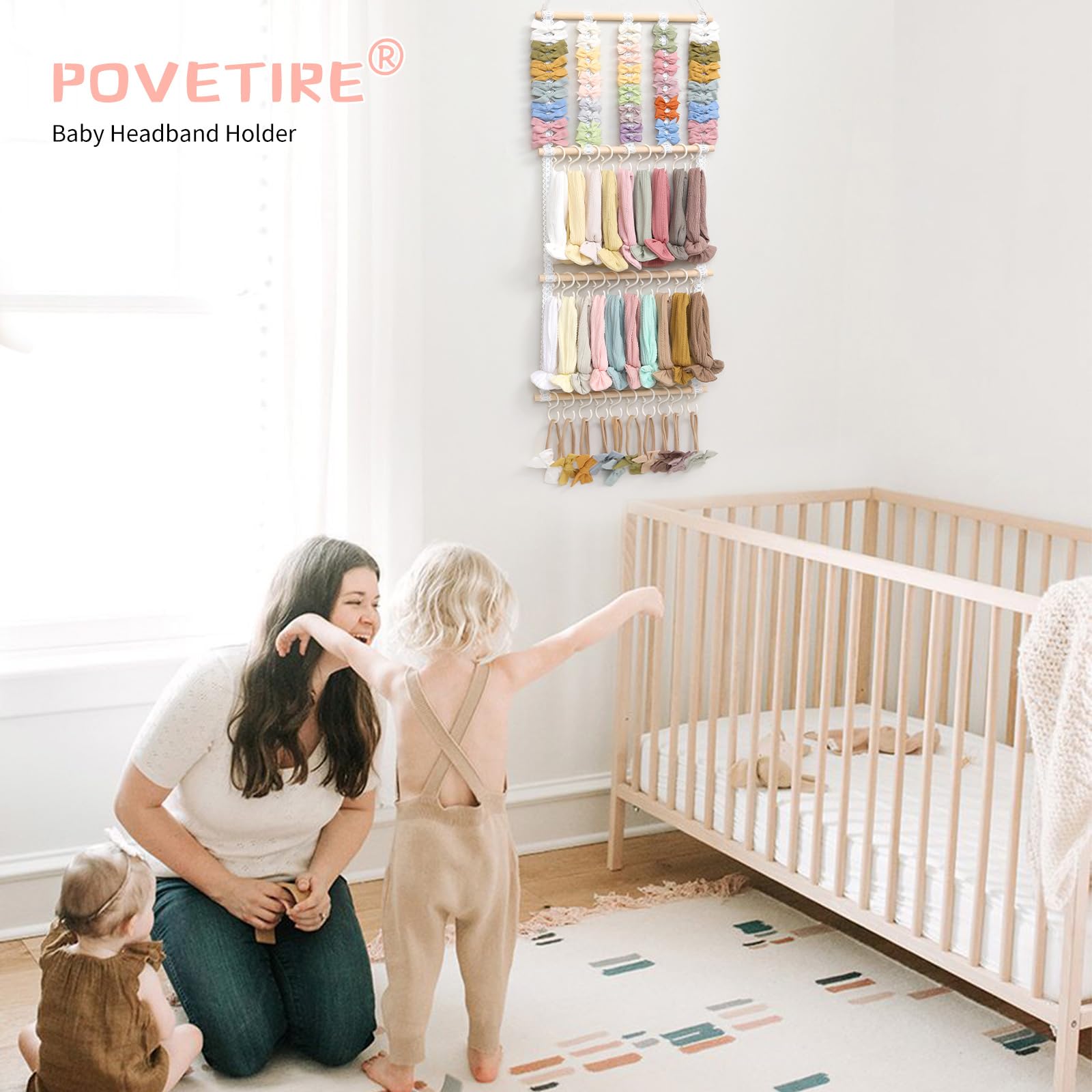 POVETIRE Headband Holder Hair Bows Organizer for Girls, Baby Headbands Hair Accessories Organizer Storage Wall Hanging Decor for Toddler Girls Room