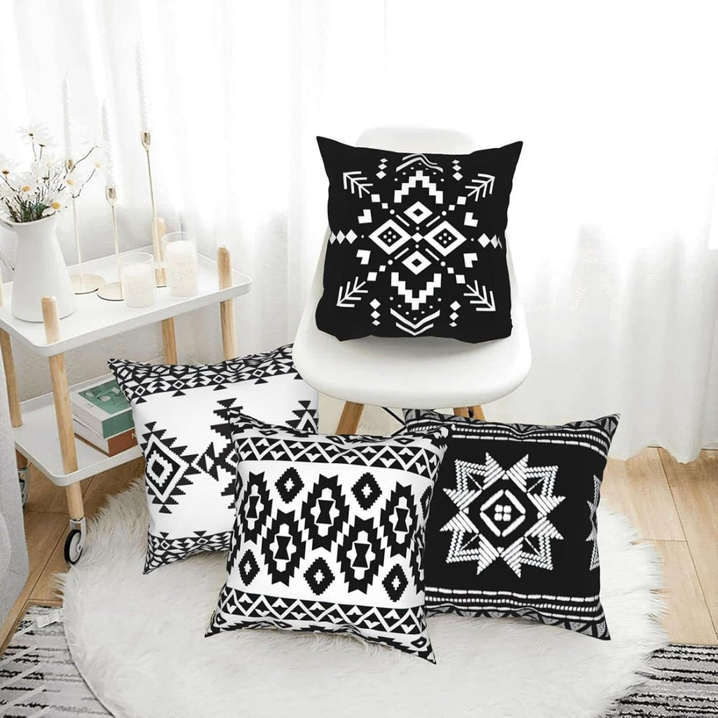 Western Native American Throw Pillow Covers 18X18 Southwestern Boho Aztec Navajo Turquoise Decorative Cushion Pillow Cases for Outdoor Home Decor Set of 4, Double Side Print (African Mudcloth)