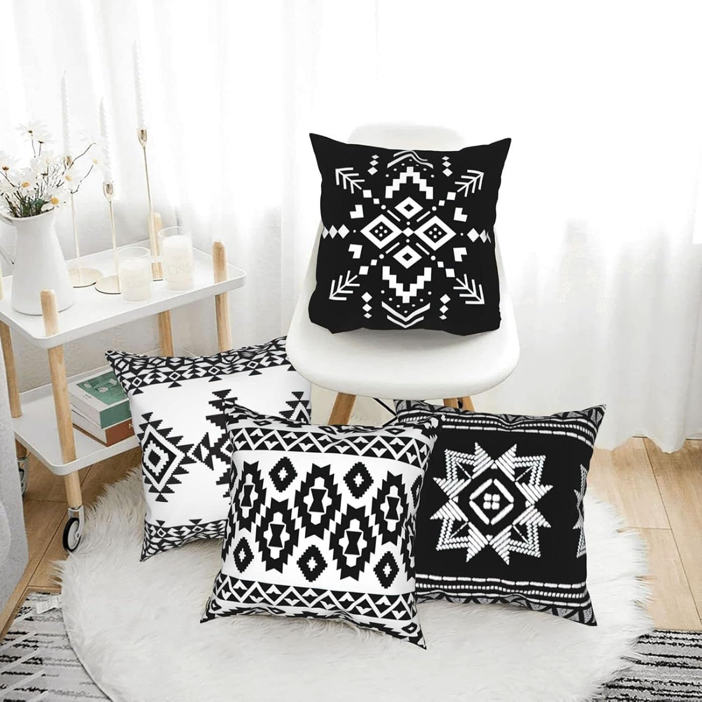 Western Native American Throw Pillow Covers 18X18 Southwestern Boho Aztec Navajo Turquoise Decorative Cushion Pillow Cases for Outdoor Home Decor Set of 4, Double Side Print (African Mudcloth)