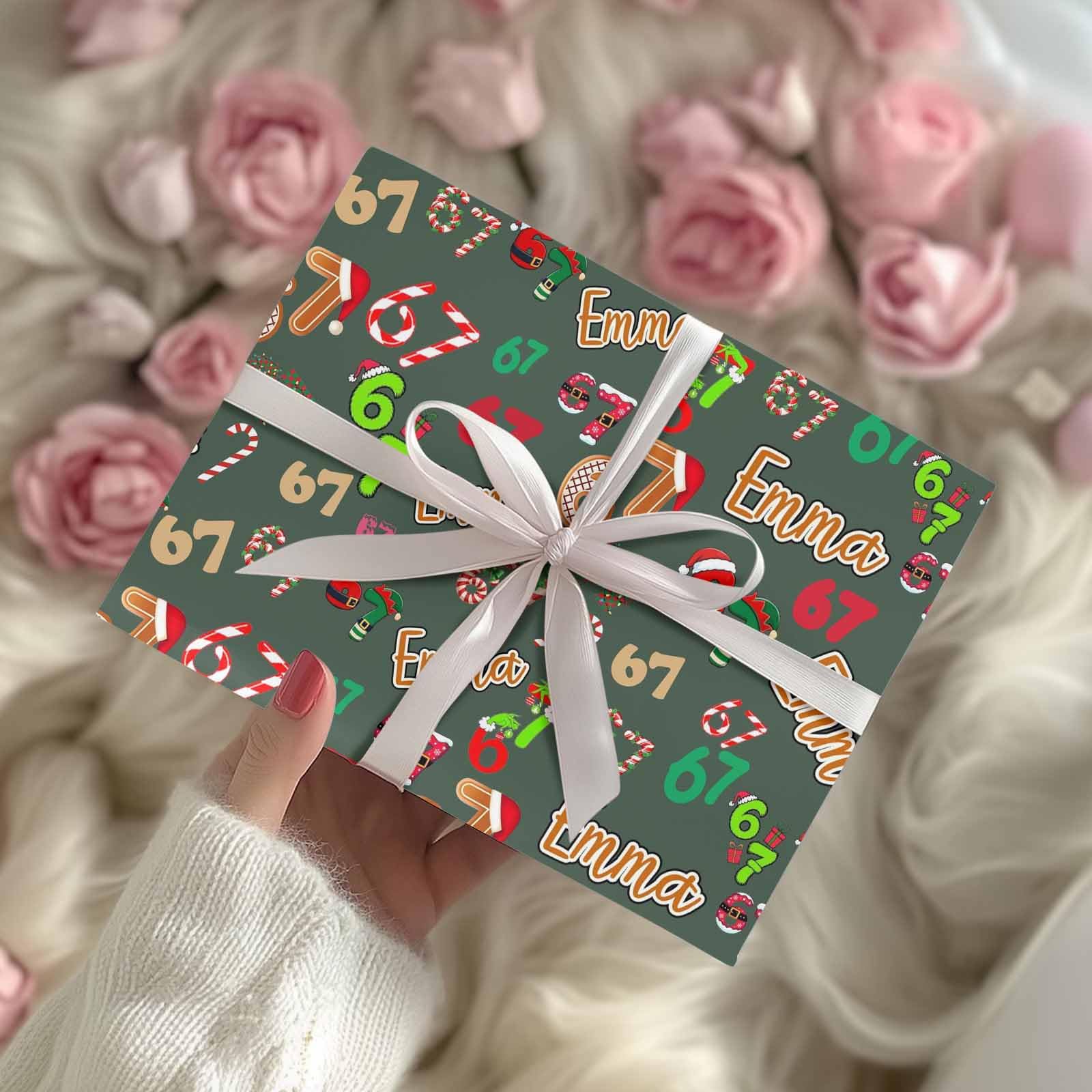 InterestPrint Custom Photo Wrapping Paper Merry Christmas with Christmas hat Wrapping Paper Custom Name Gift Wrap Roll Perfect for Birthdays 58"x 23"