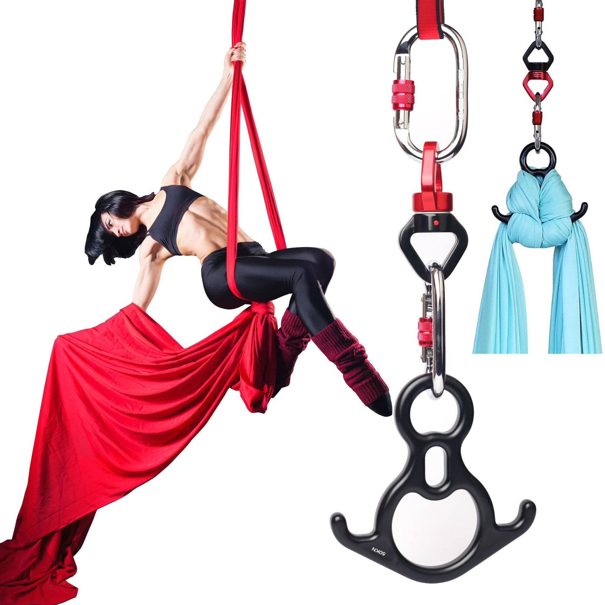 Aerial Silks Set, Premium Ariel Yoga Hammock 9 Yards Aerial Silk, Low-Stretch Fabric, Yoga Starter Kit for Home, Aerial Rig for All Skill Levels - All Hardware Included