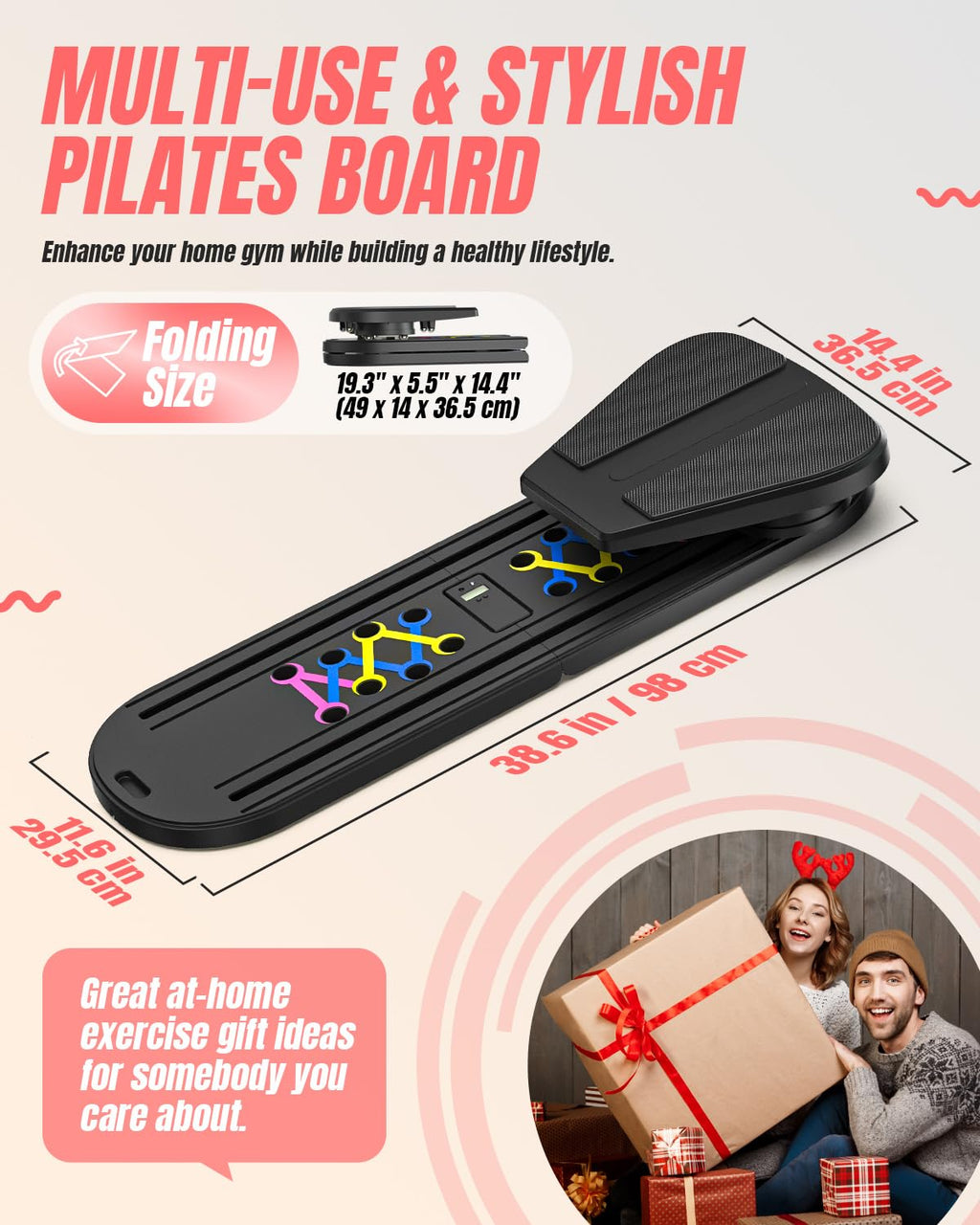 Pilates Board Pilates Reformer Set, Pilates Board for Home Workout Foldable Pilates Reformer Board for Women, 6 in 1 Multifunctional Pilates Equipment