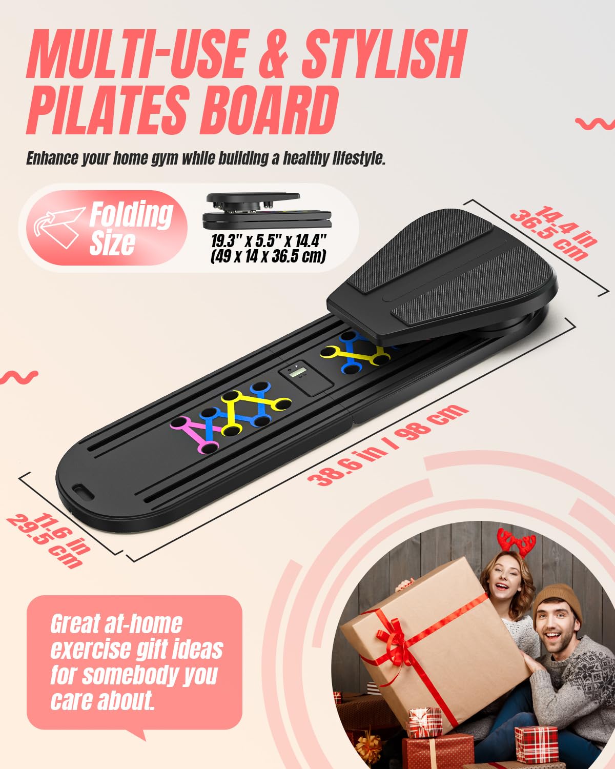 Pilates Board Pilates Reformer Set, Pilates Board for Home Workout Foldable Pilates Reformer Board for Women, 6 in 1 Multifunctional Pilates Equipment