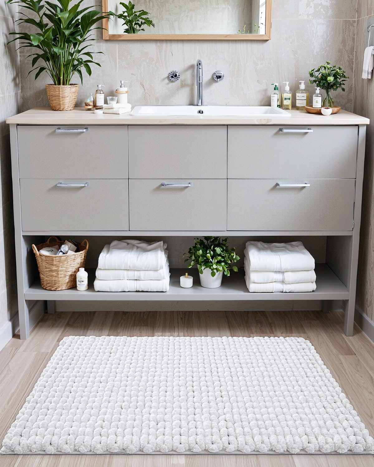 LUMI Luxury Bathroom Rug, Ultra Soft Quick Dry Bath Mat, Non-Slip Absorbent Thick Chenille Bath Rug, Cozy Braid Design Floor Mat for Bathtub, Sink, Laundry, Bedroom, White, 24"x36"
