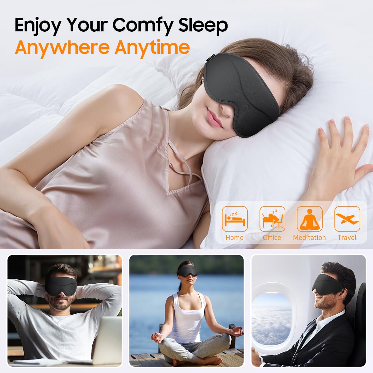 Sleep Mask, Premium Eye Mask for Sleeping, Total Blackout, Super Soft Comfort, Adjustable Fit, Upgraded 3D Ergonomic Designed Sleeping Mask for Home, Office, Travel, Meditation, Yoga, Pink