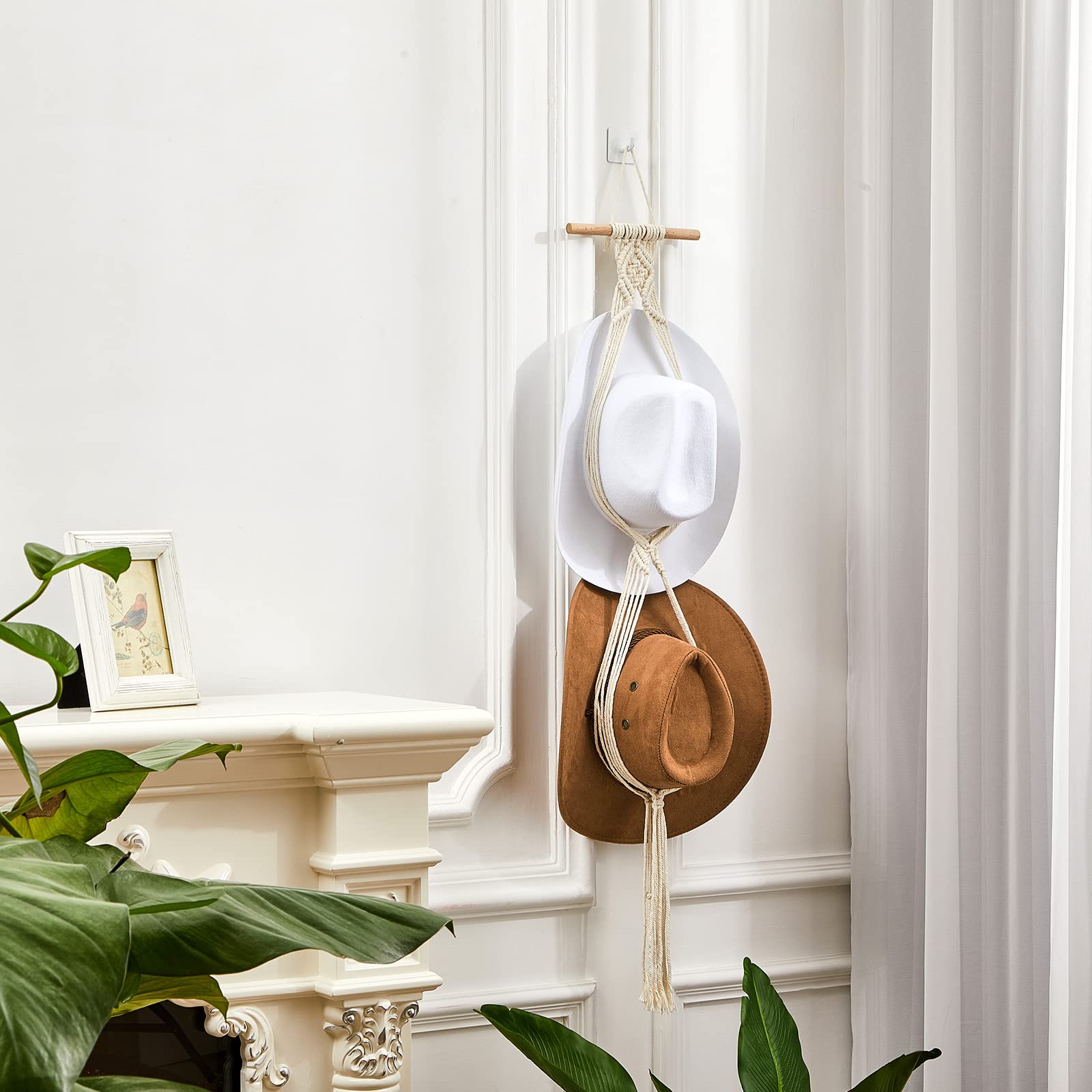 Yulejo Macrame Hat Hangers Boho Hat Rack for Wall Western Cowboy Hanging Organizer for Door Wall Room Bedroom