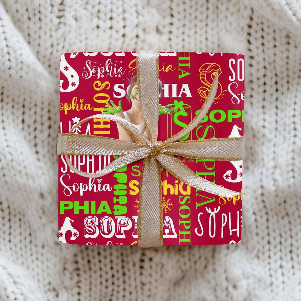 InterestPrint Custom Photo Wrapping Paper Merry Christmas with Christmas hat Wrapping Paper Custom Name Gift Wrap Roll Perfect for Birthdays 58"x 23"