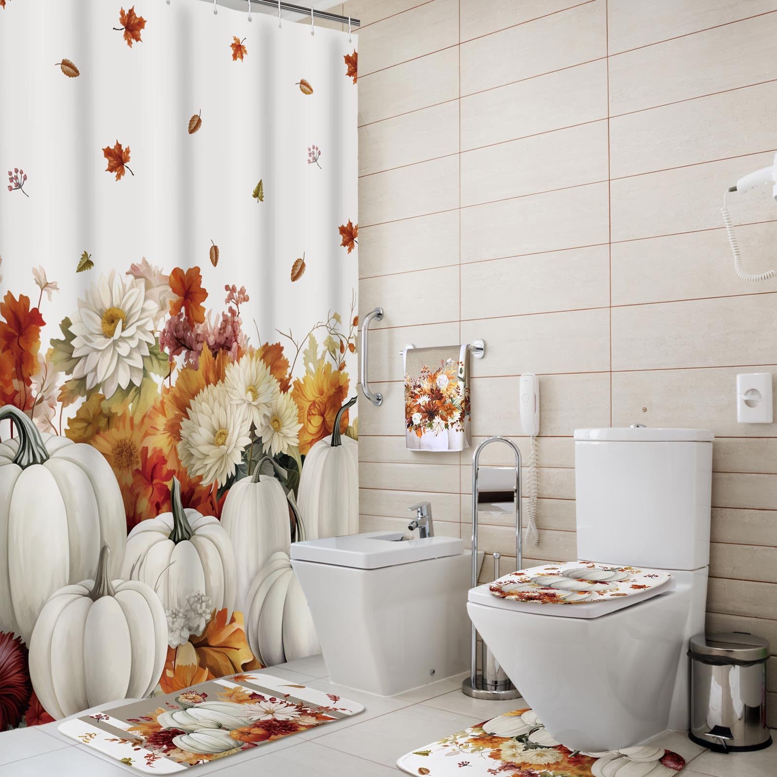 Honoson 8 Pcs Christmas Black Santa Claus Shower Curtain Set with Rugs and Kitchen Towels African American Retro Christmas Bathroom Decor Black Santa Curtain Decorations Xmas Farmhouse Gifts