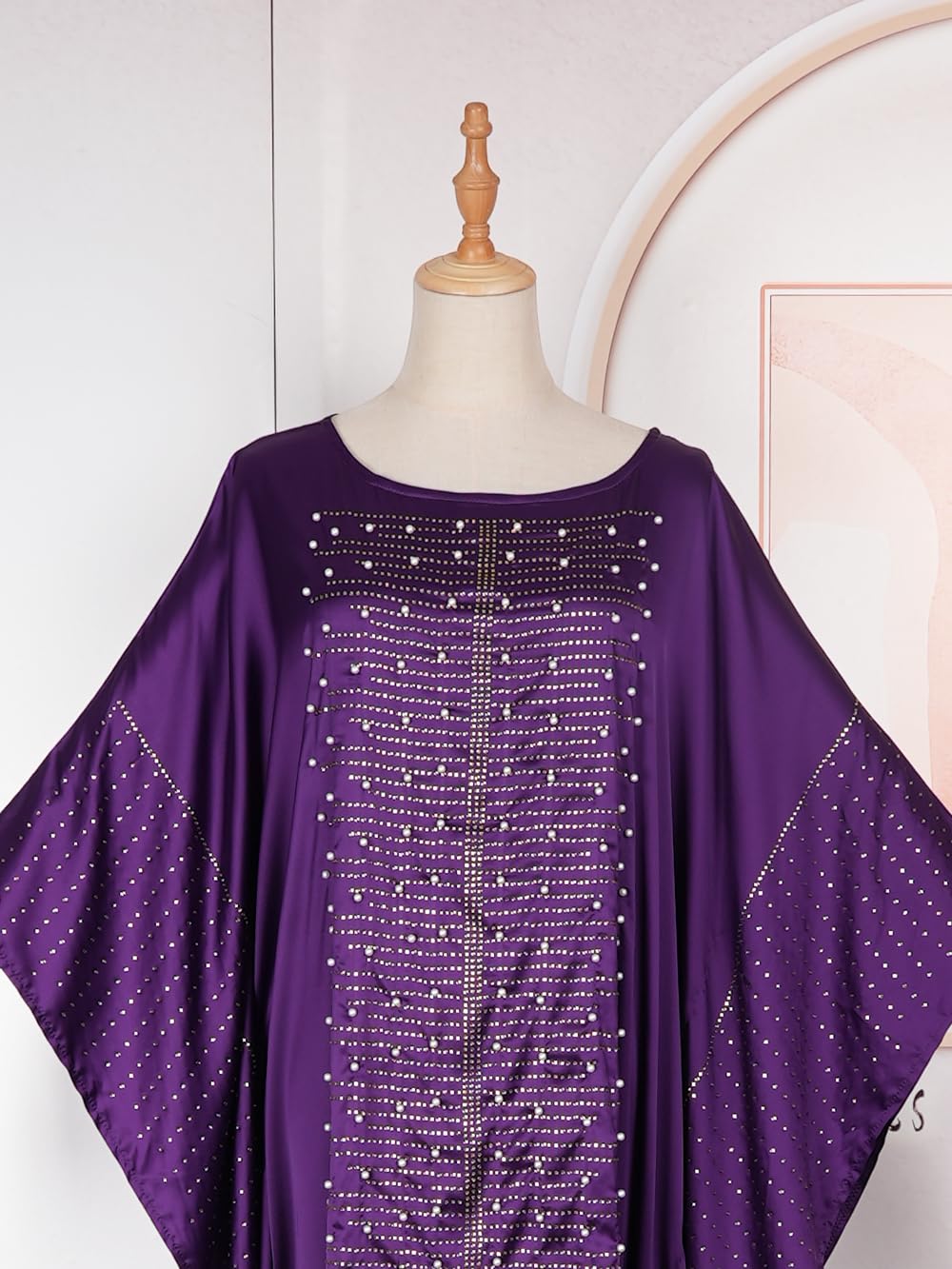 HD African Dresses for Women Fashion Beading Rhinestone Kaftan Maxi Dress
