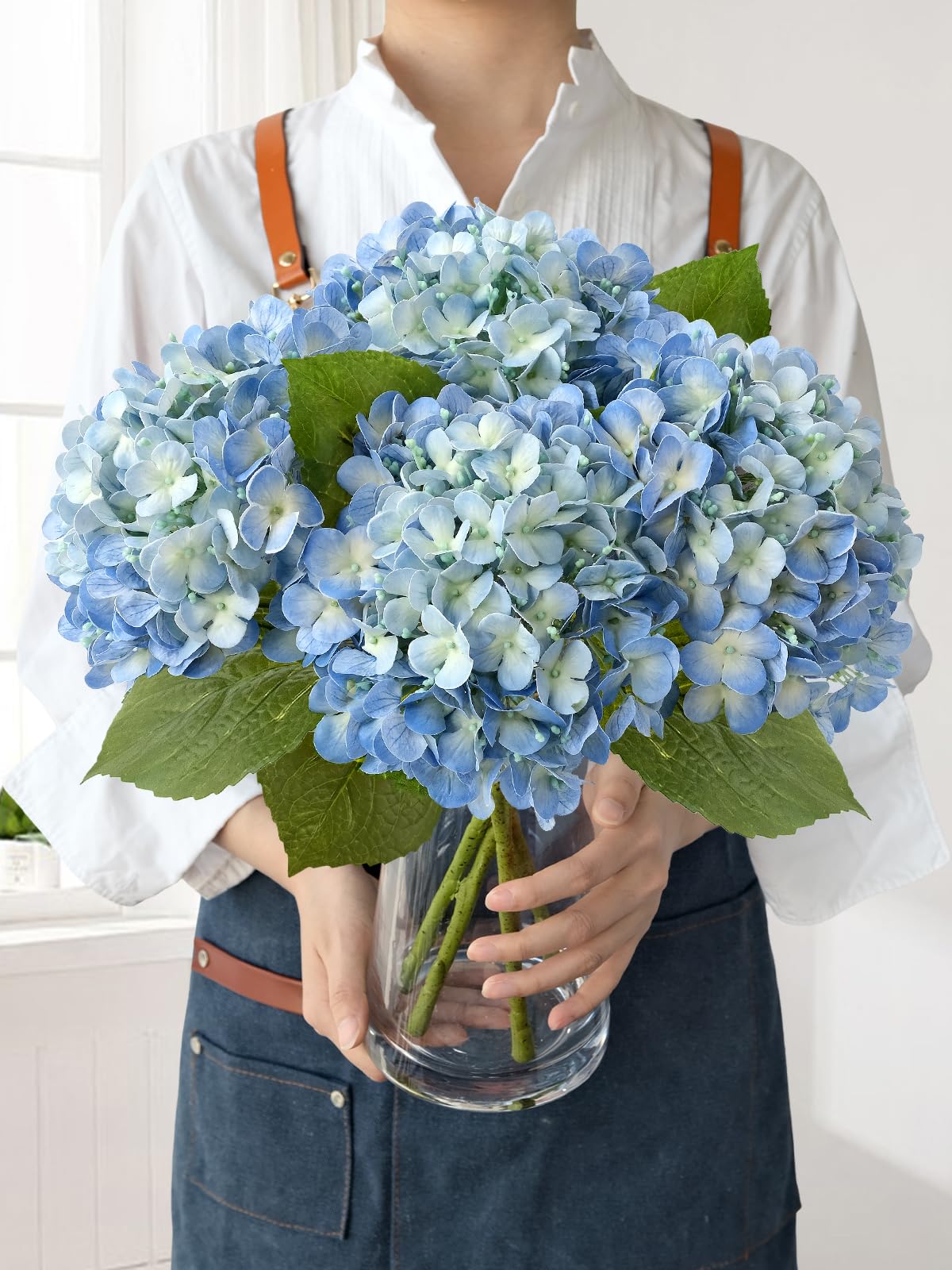 Light Blue Hydrangea Artificial Flowers,4Pcs 20" Real Touch Lifelike Silk Artificial Hydrangeas, Full Fake Flowers for Bouquet Table Centerpieces Spring Wedding Indoor Home