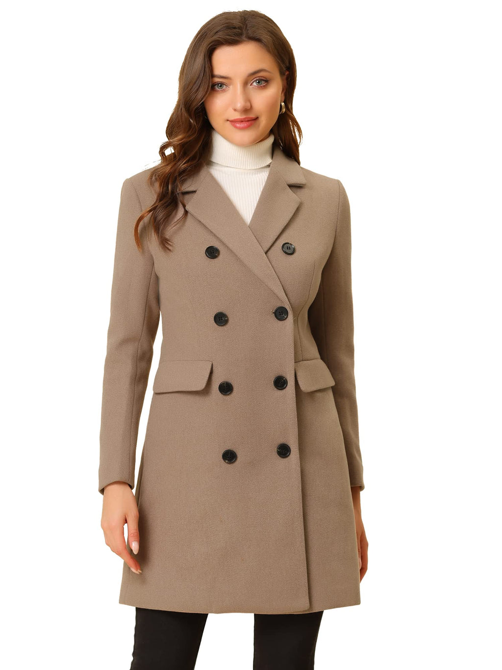 Allegra K Women's Winter Coat Elegant Notched Lapel Double Breasted Trench Coat