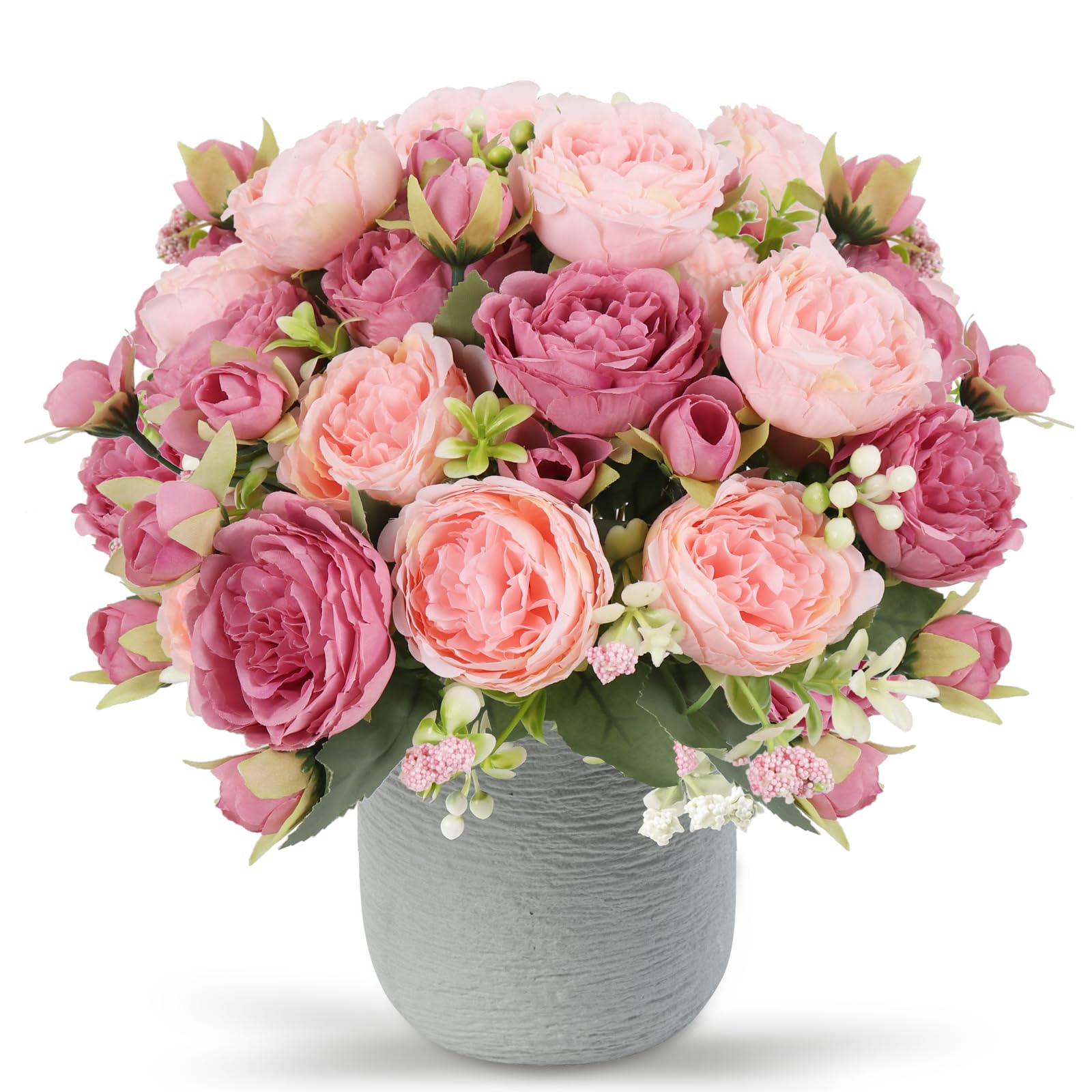 4 Bundles Artificial Peonies Silk Flowers, White Faux Peony Bouquet Florals Arrangements Decor for Farmhouse Home Boho Wedding Table Centerpiece, Fake Plastic Flowers Bulk Vase Decoration (White)