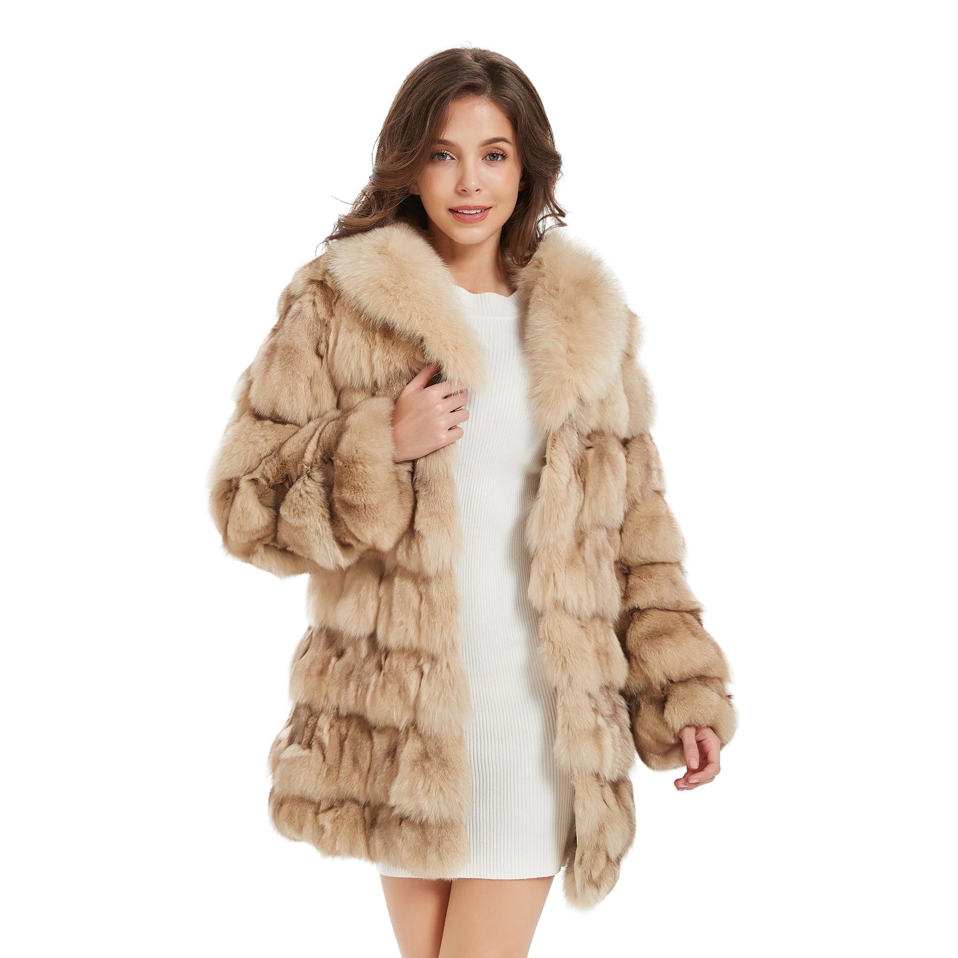 Fur Story Women's Genuine Fox Fur Coat Thick Warm Fur Jacket Winter coat