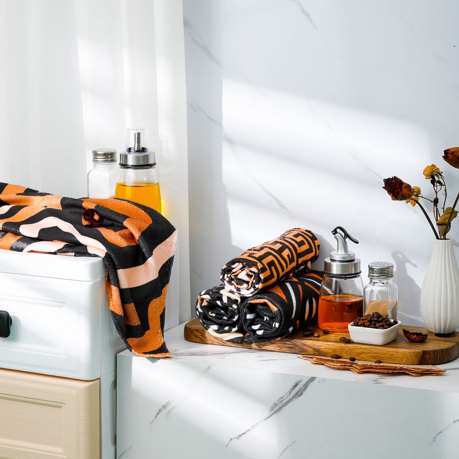 Lasnten African Kitchen Towels Set of 4 Boho Decorative Nativetea Dish Hand Towels Mudcloth Fabric Brown Ethnic Decor for Cooking Housewarming Kuba Tribal Home Decor(African Boho Style)