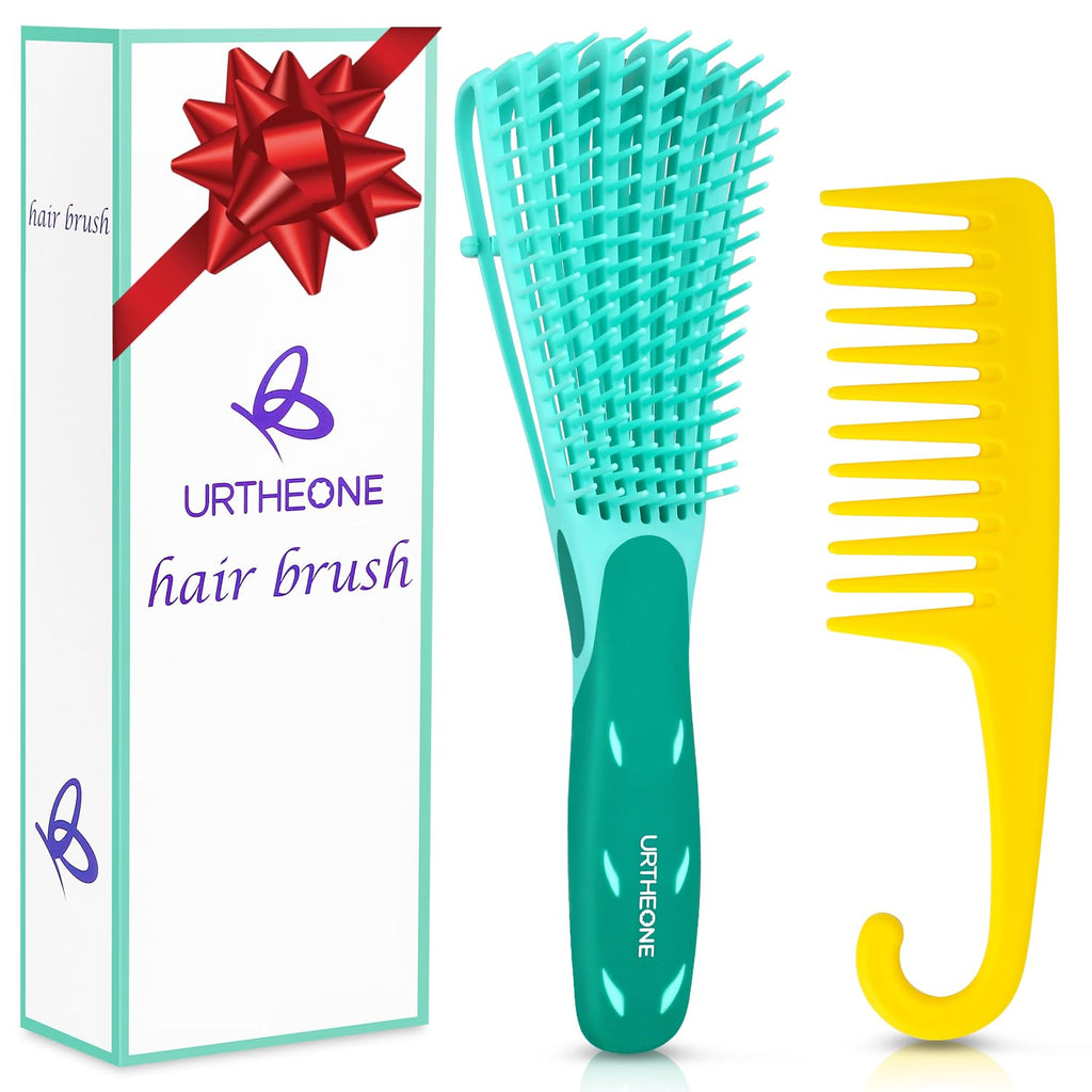 Detangling Hair Brush,Hair Detangler Brush and Wide Tooth Comb Set for Black Natural Curly Wet Dry Thick Straight Long Hair, Afro American Type 3a-4c, Comfortable Grip,Easy to Clean, Durable