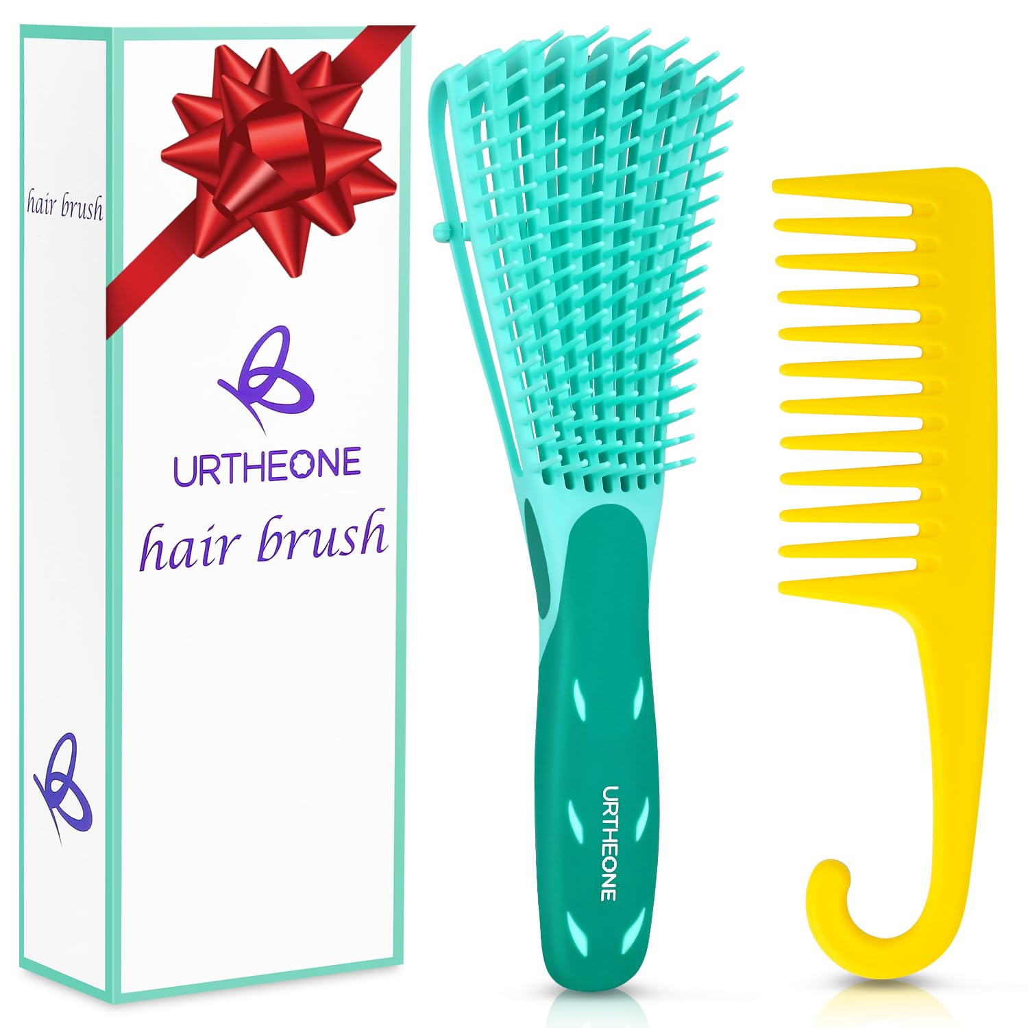 Detangling Hair Brush,Hair Detangler Brush and Wide Tooth Comb Set for Black Natural Curly Wet Dry Thick Straight Long Hair, Afro American Type 3a-4c, Comfortable Grip,Easy to Clean, Durable