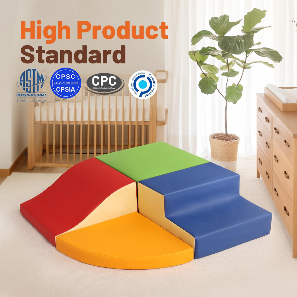 4-Piece Soft PU Leather Toddlers Climbing Toys, Baby Foam Climbing Blocks for Toddlers 3, Foam Play Gym Climbing Structures, Indoor Climb and Crawl Activity Play Set (White and Coffee)