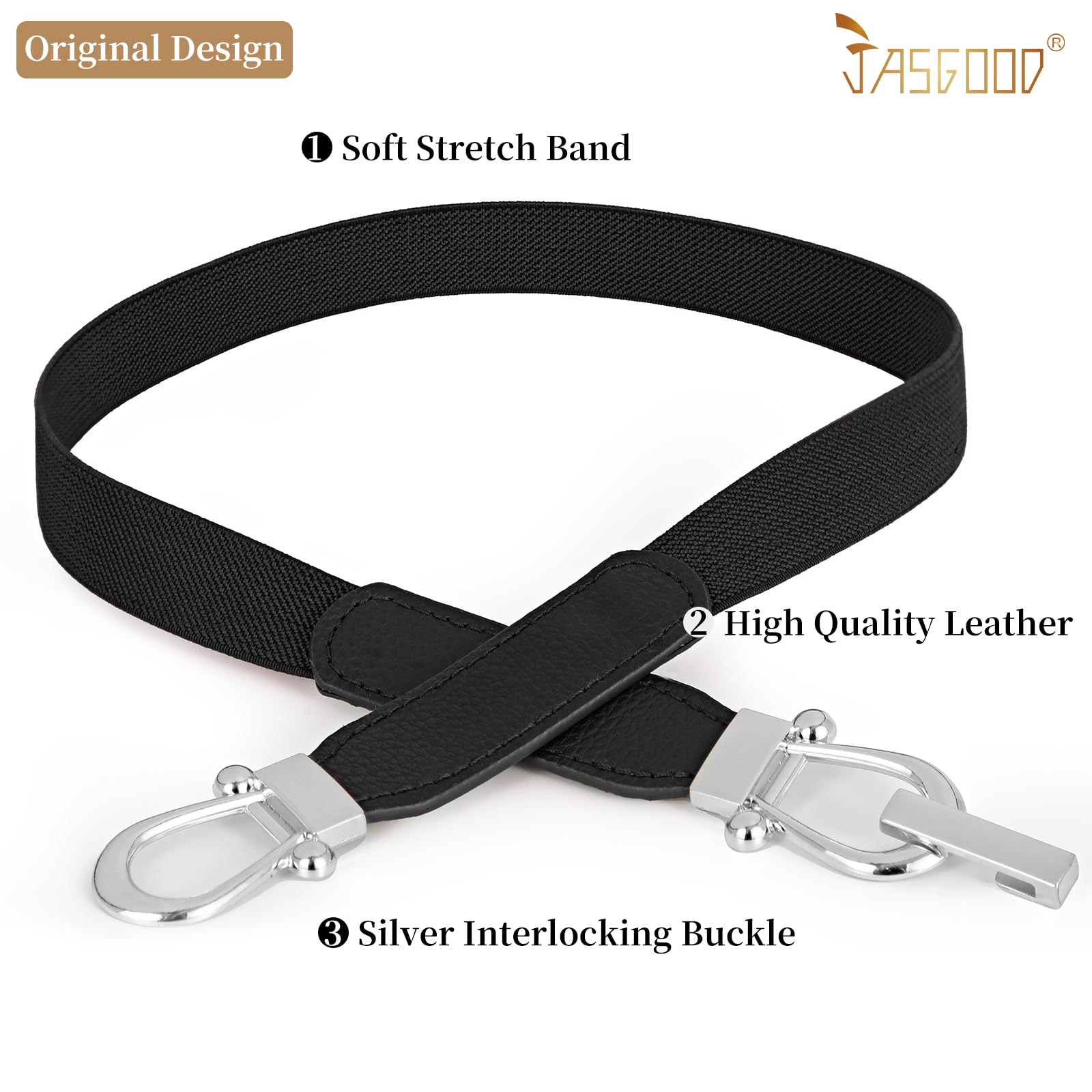 JASGOOD Women Skinny Elastic Belt for Dresses,Thin Retro Stretch Waist Belt with Golden Buckle