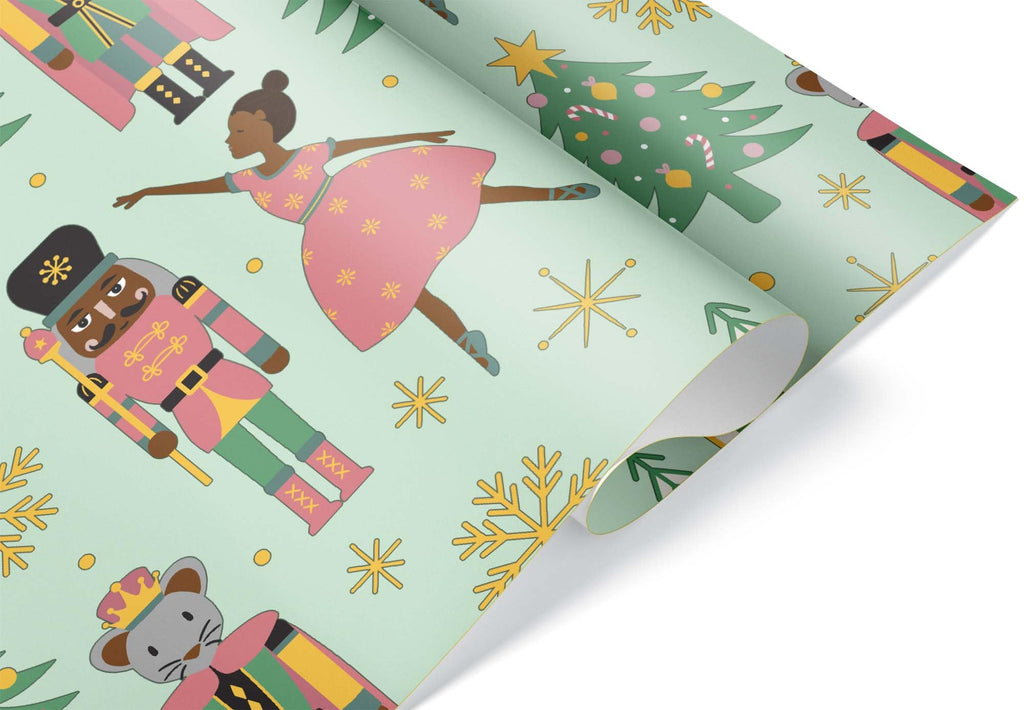 Elegant African American Nutcracker Wrapping Paper, Premium Christmas Black Ballet Dancer Gift Wrap, Inclusive X-Mas Holiday Party Decoration Decor (One 20 inch x 30 inch sheet)