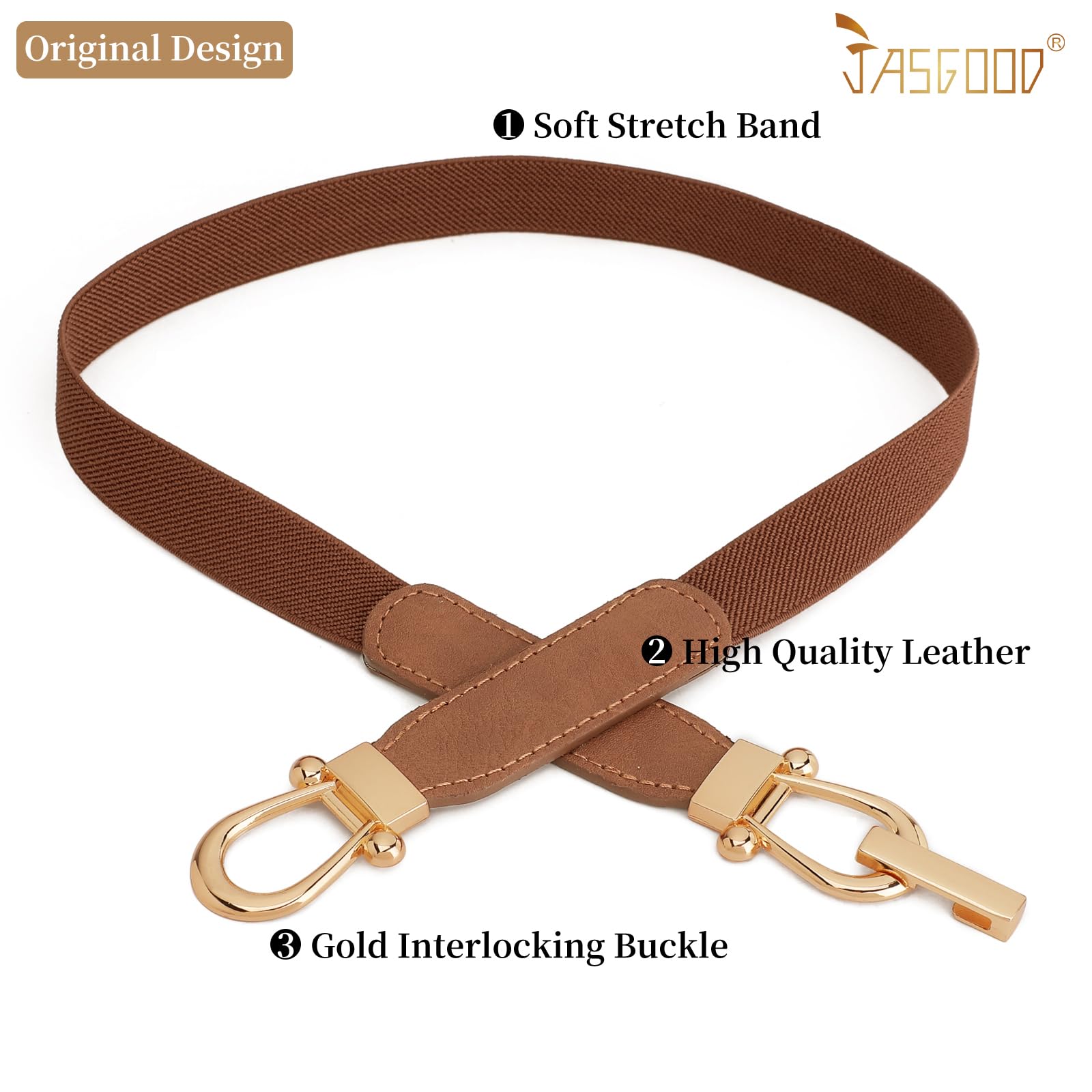 JASGOOD Women Skinny Elastic Belt for Dresses,Thin Retro Stretch Waist Belt with Golden Buckle