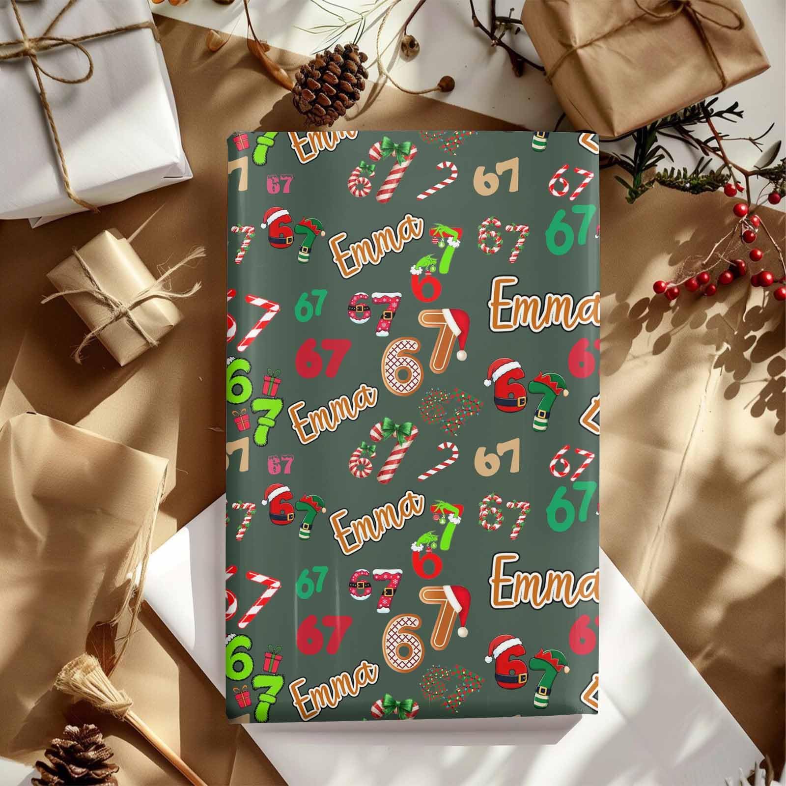 InterestPrint Custom Photo Wrapping Paper Merry Christmas with Christmas hat Wrapping Paper Custom Name Gift Wrap Roll Perfect for Birthdays 58"x 23"