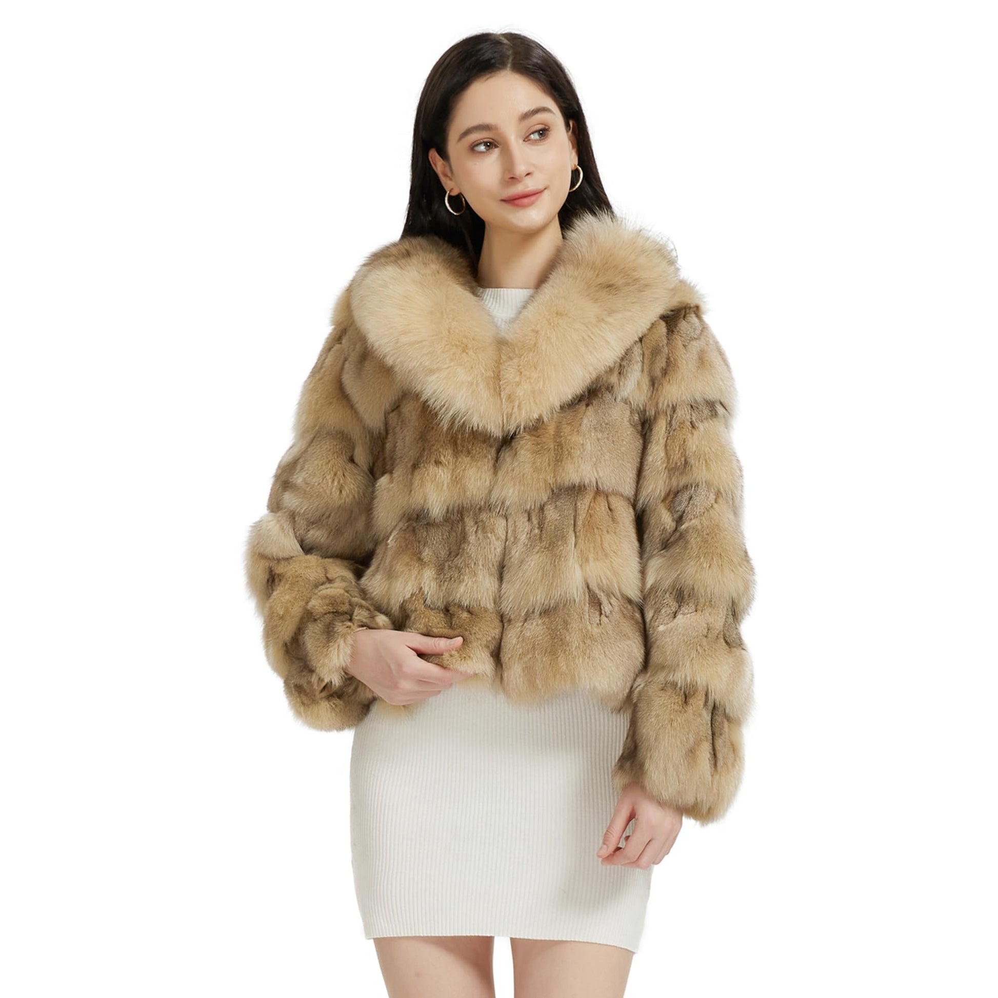 Fur Story Women's Genuine Fox Fur Coat Thick Warm Fur Jacket Winter coat
