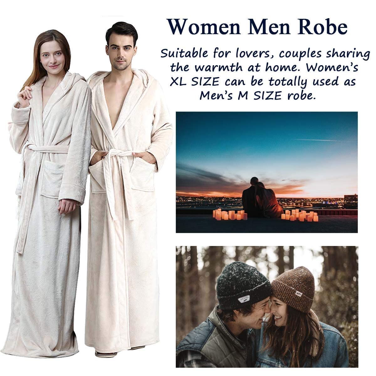 Hellomamma Long Hooded Robe for Women Luxurious Flannel Fleece Full Length Bathrobe Winter Warm Pajamas Shower Nightgown