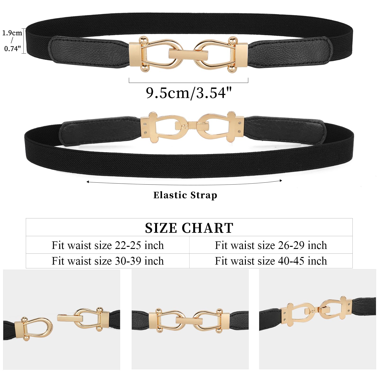 JASGOOD Women Skinny Elastic Belt for Dresses,Thin Retro Stretch Waist Belt with Golden Buckle