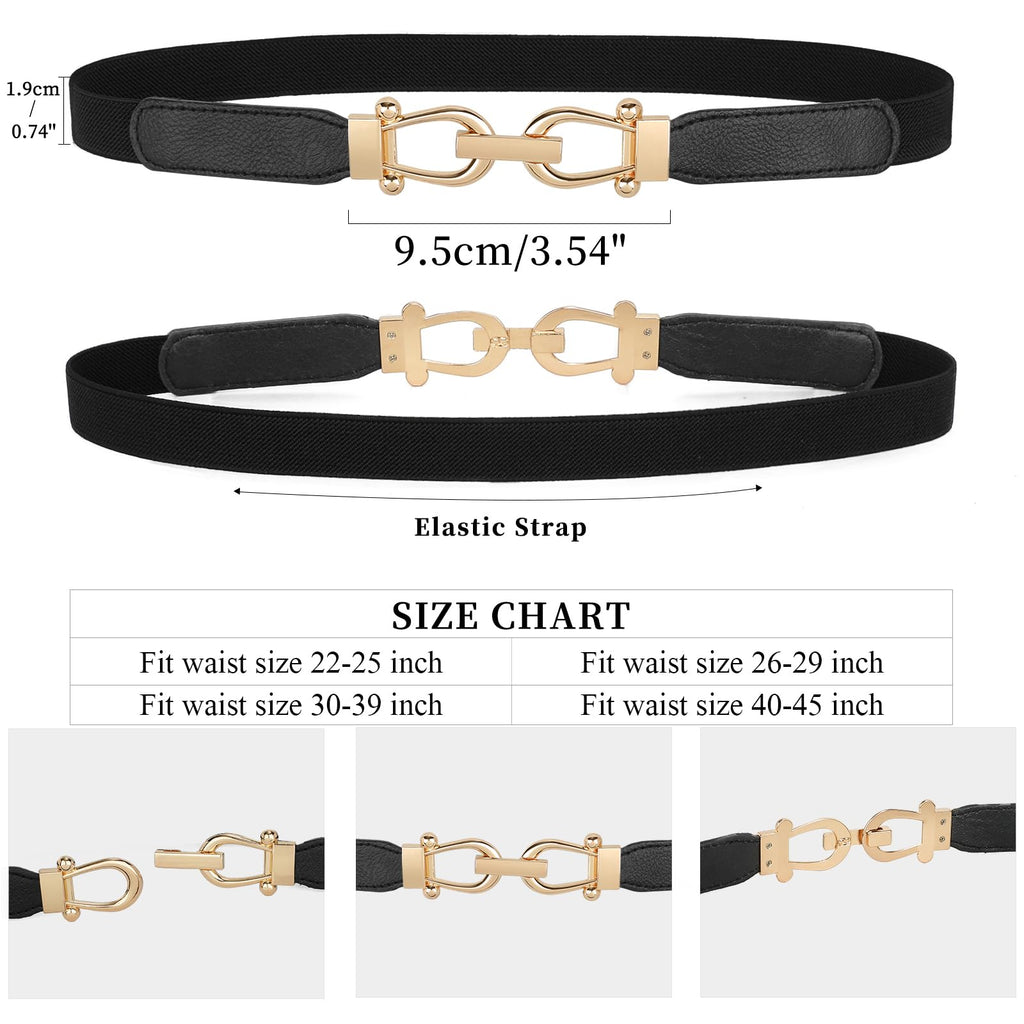 JASGOOD Women Skinny Elastic Belt for Dresses,Thin Retro Stretch Waist Belt with Golden Buckle