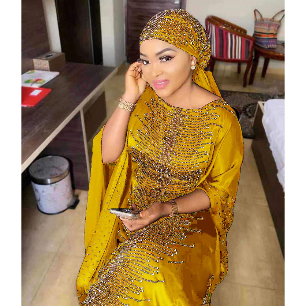 HD African Dresses for Women Fashion Beading Rhinestone Kaftan Maxi Dress