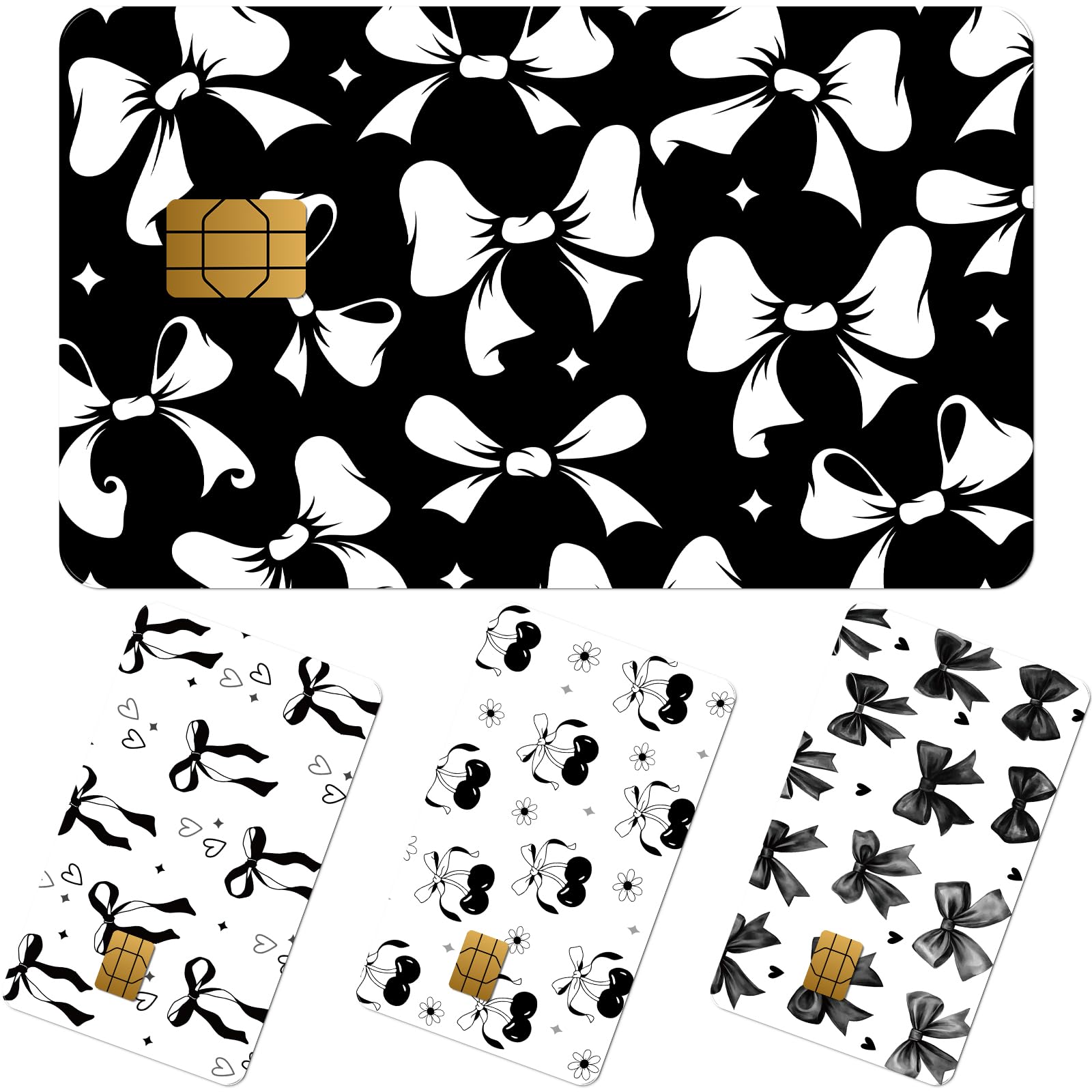 Credit Card Skin Stickers - 4 Pcs Pink Strawberry Debit Card Skin Stickers, Cute Berry Bow Daisy Removable Waterproof Decal Cover Set for DIY Key, Transportation