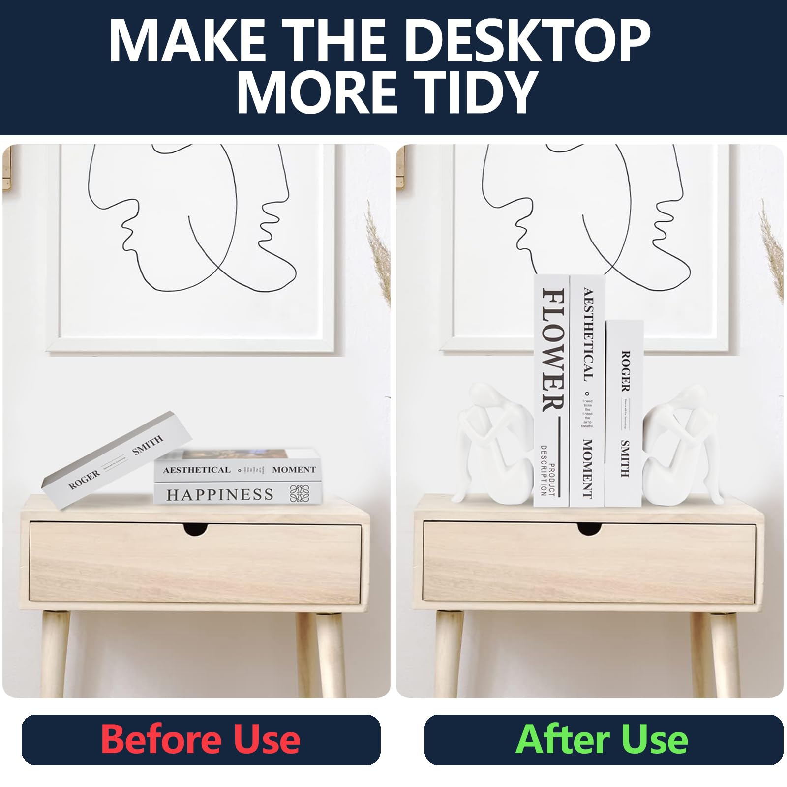 Black Decor Women Statue, Thinker Girl Sculptures, Modern Abstract Art Accents, Black Resin Collectible Figurines for Living Room Bedroom Bookshelf Coffe Table, Resin, 1Piece