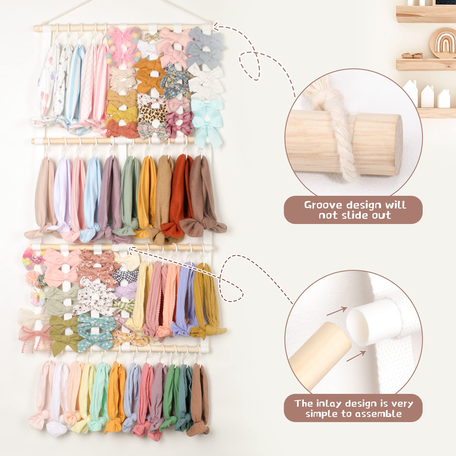 POVETIRE Headband Holder Hair Bows Organizer for Girls, Baby Headbands Hair Accessories Organizer Storage Wall Hanging Decor for Toddler Girls Room