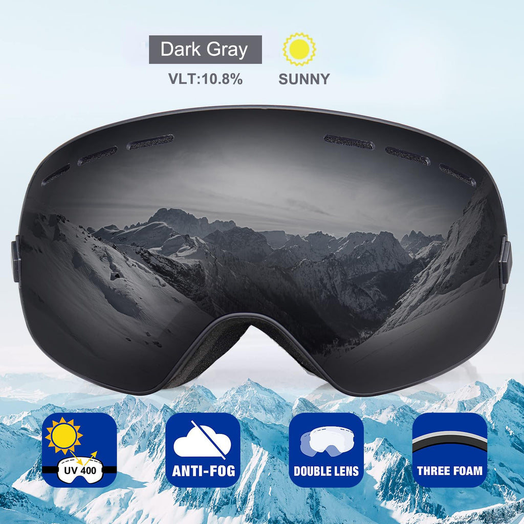 EXP VISION Snowboard Ski Goggles Men Women Youth, Anti Fog OTG Winter Snow Goggles Spherical Detachable Lens